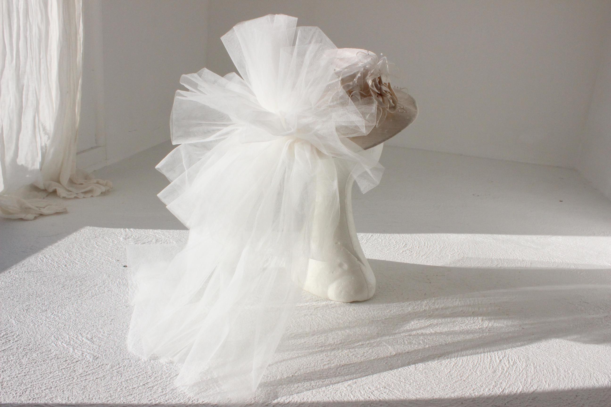80s Silk Bridal Hat w/ Tulle Veil by Cupid's Millinery