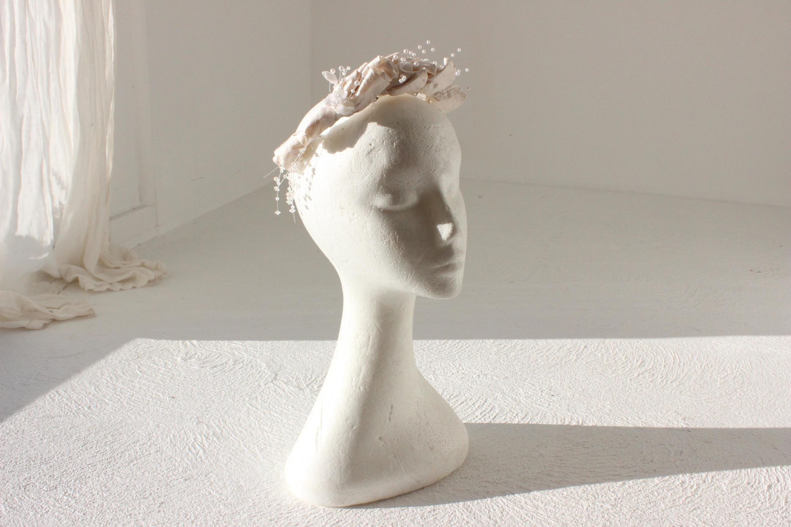 80s Raw Silk Rosette & Pearl Crown