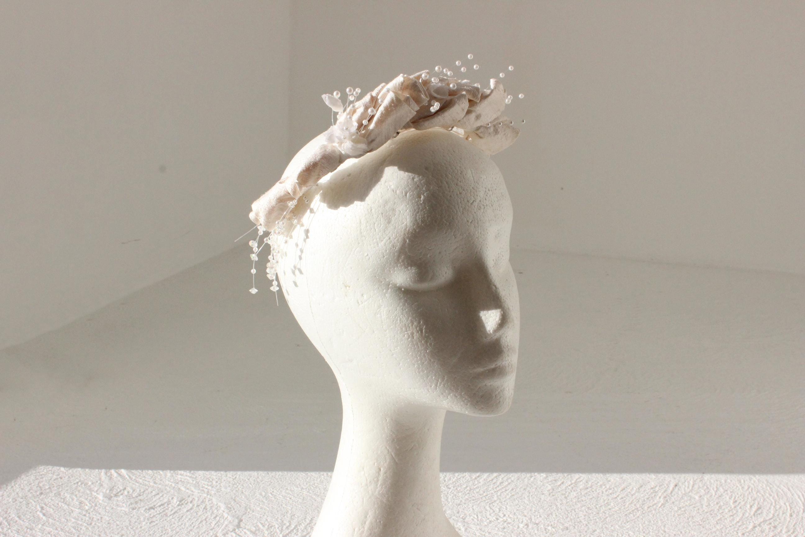 80s Raw Silk Rosette & Pearl Crown