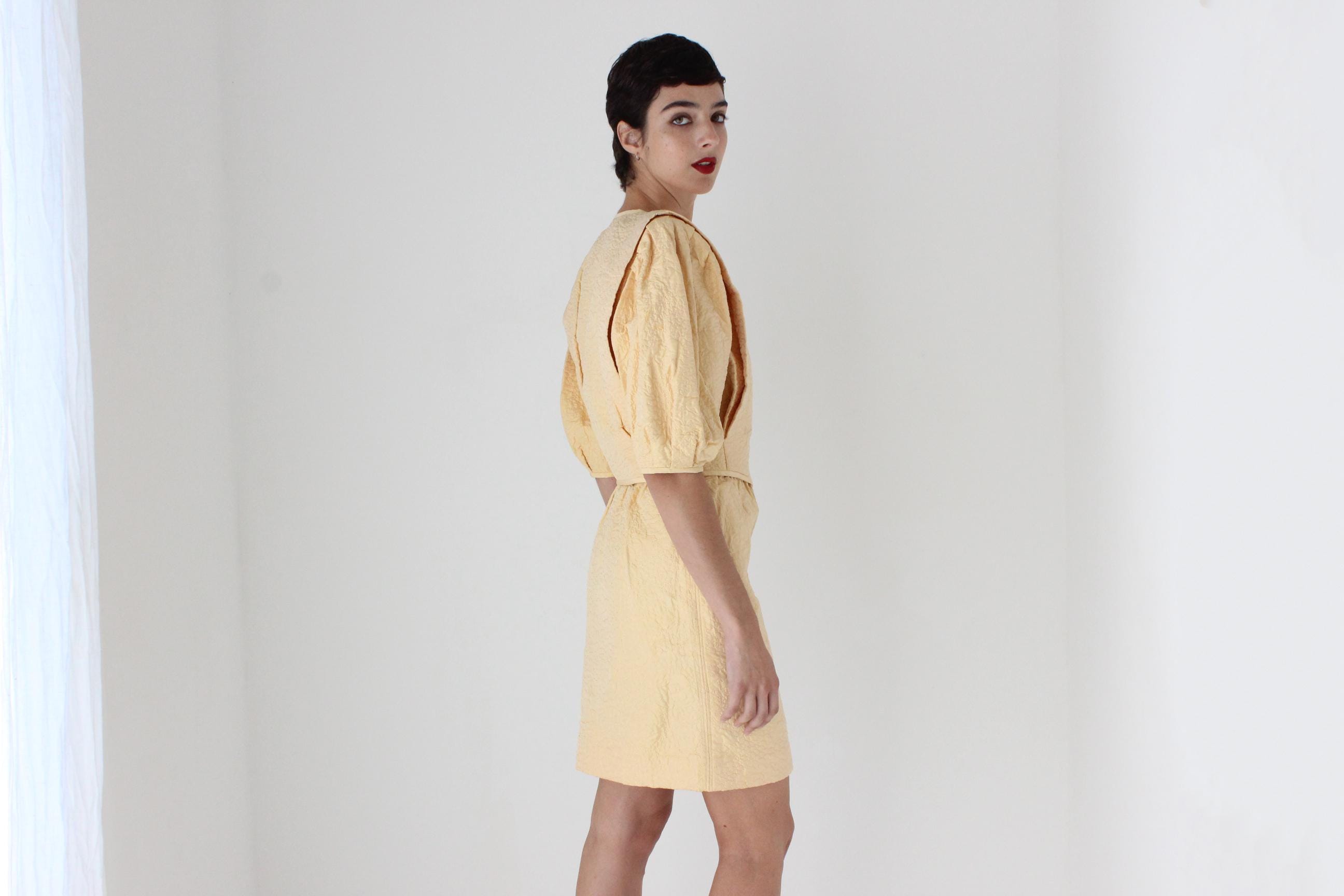 80s Emanuel Ungaro Quilted Silk Two Piece Skirt & Puff Top Set