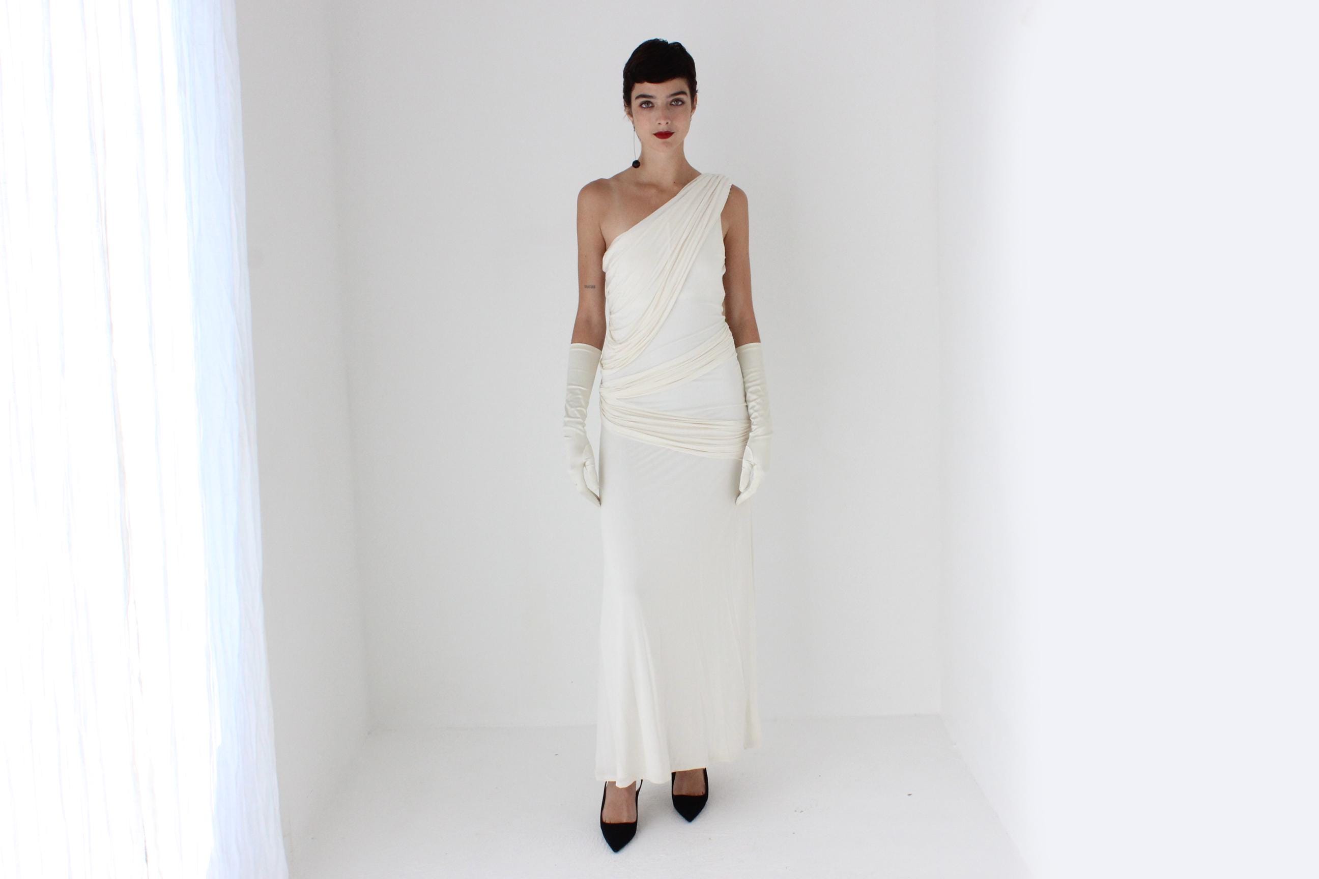 Y2K Lisa Ho Draped Silk Jersey One Shoulder Gown