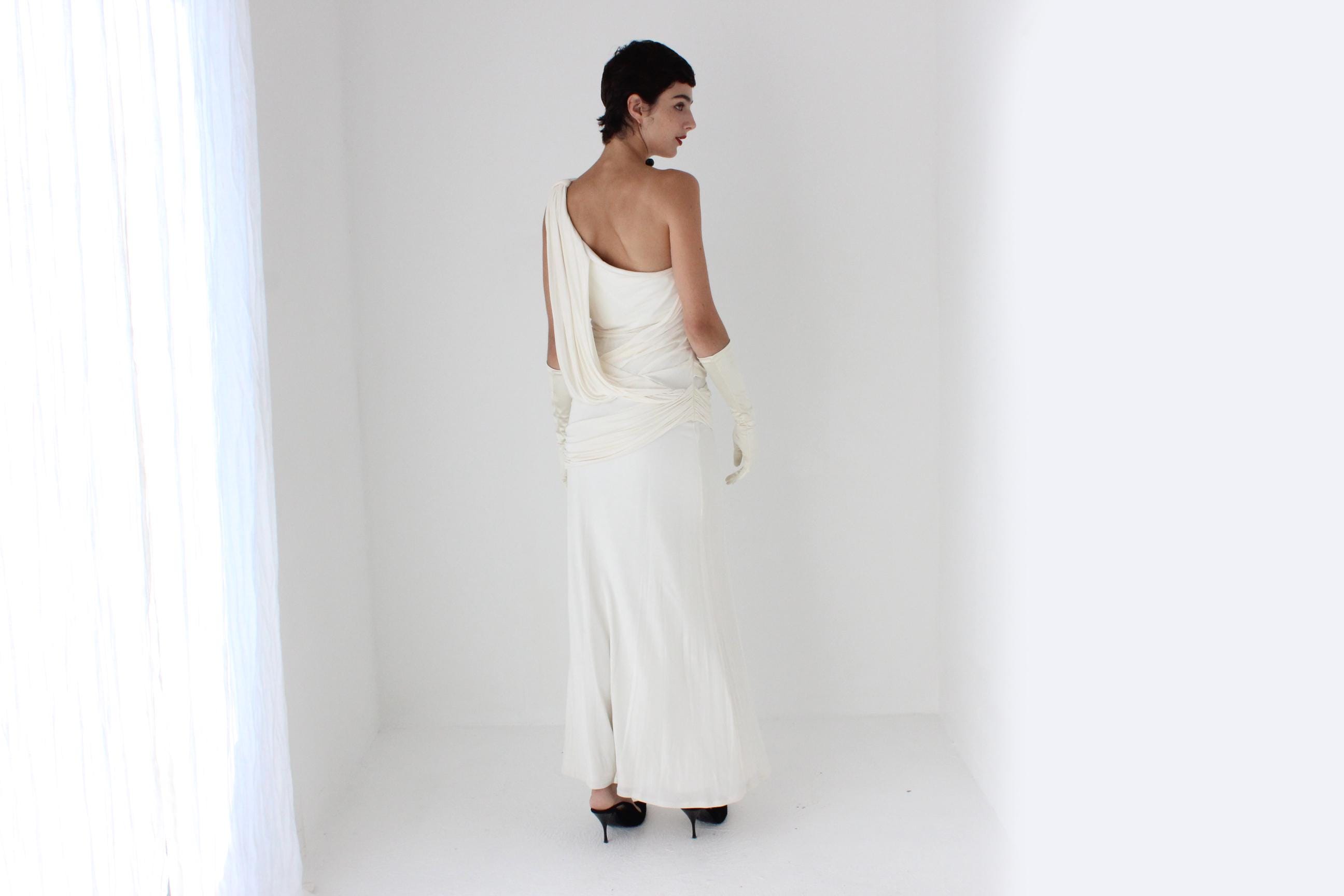Y2K Lisa Ho Draped Silk Jersey One Shoulder Gown
