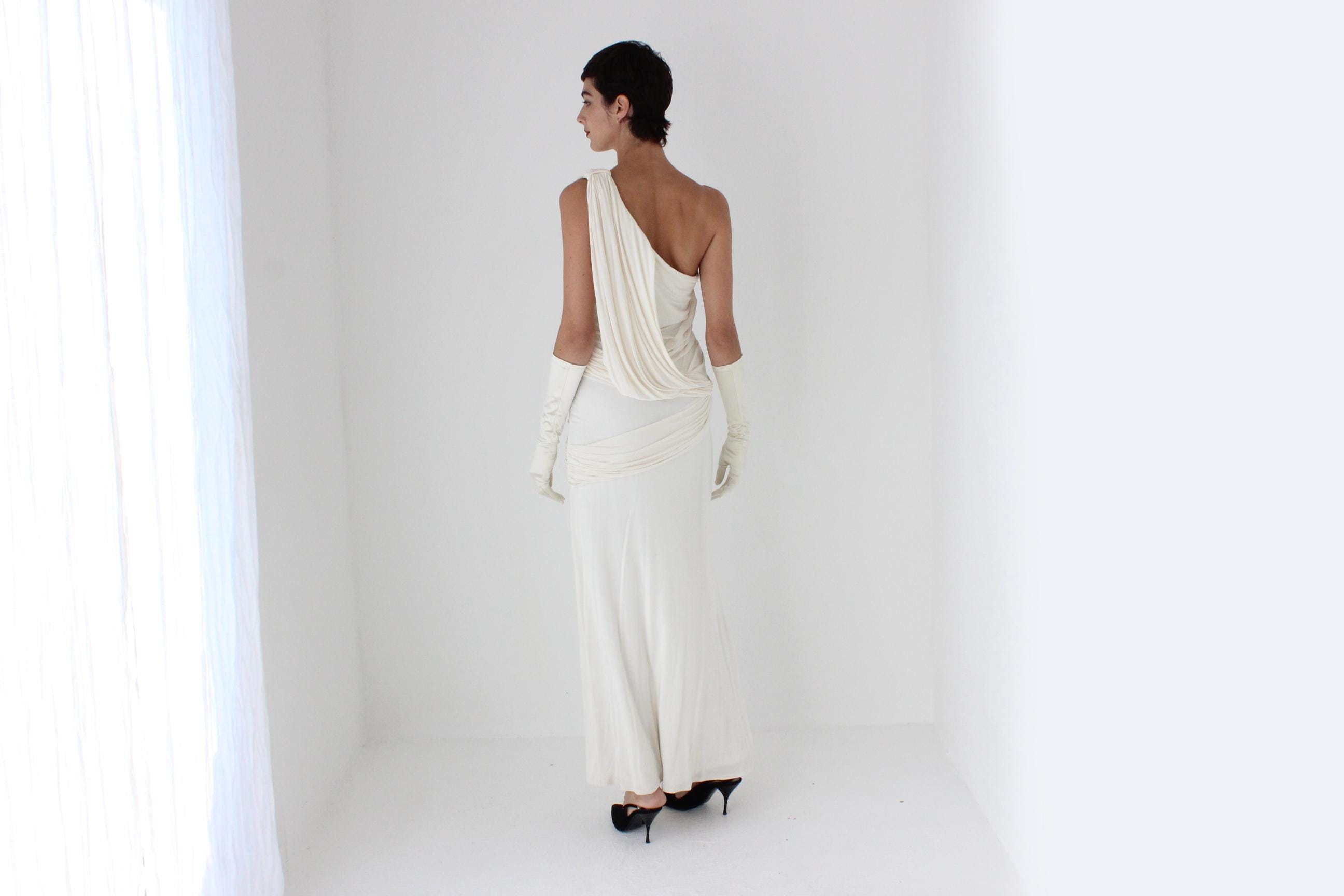 Y2K Lisa Ho Draped Silk Jersey One Shoulder Gown