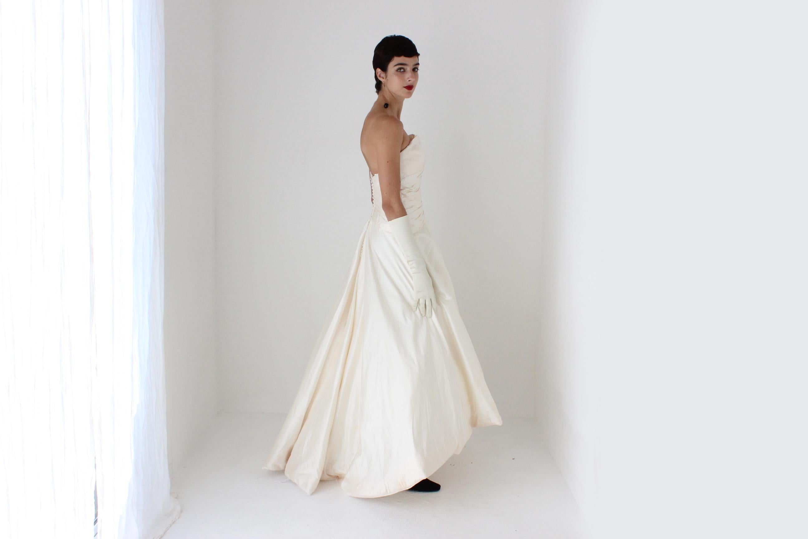 2000s Customised Silk Taffeta Strapless Drop Waist / Bubble Hem Gown