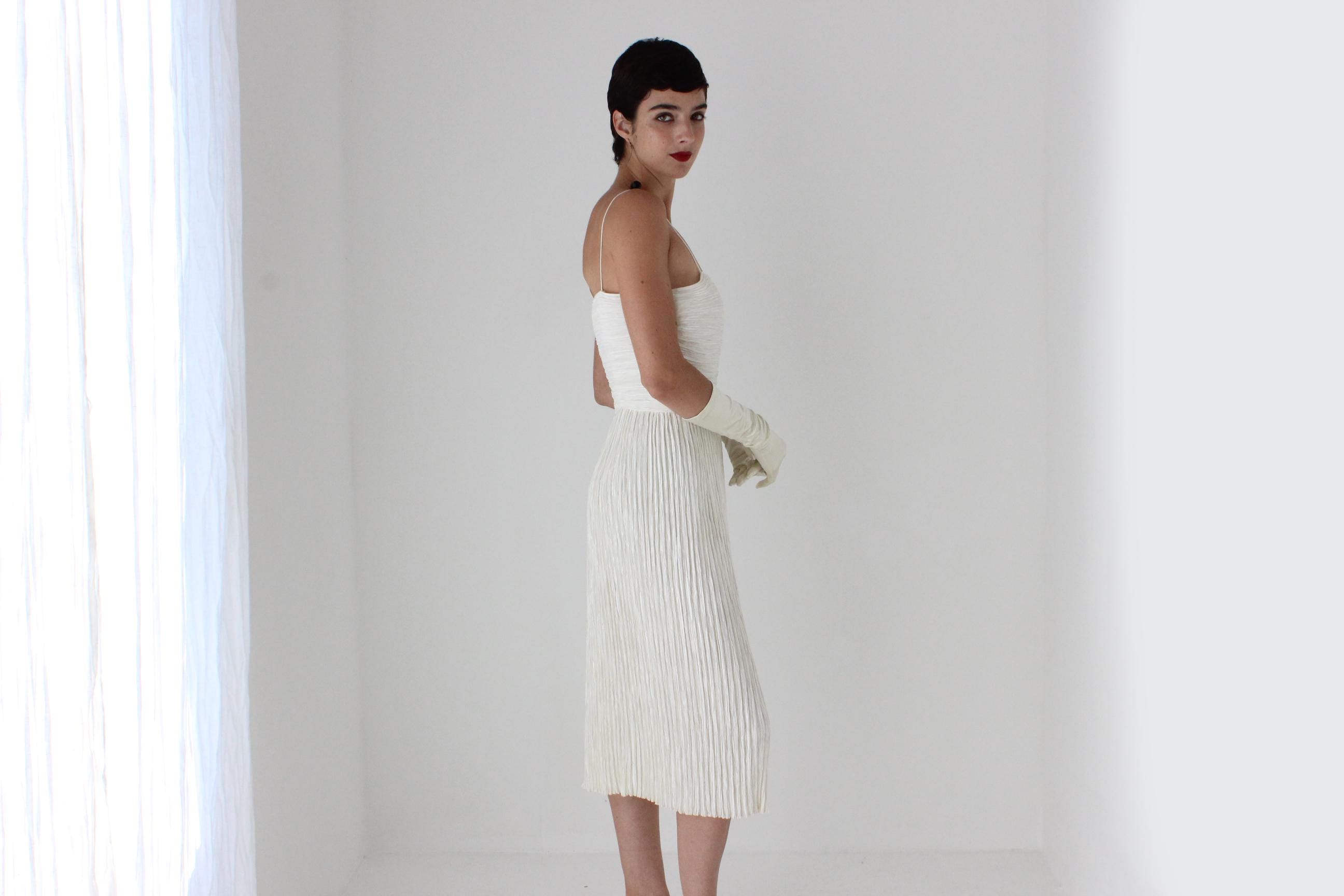 80s Mary McFadden Couture Signature Fortuny Pleat Slip Dress