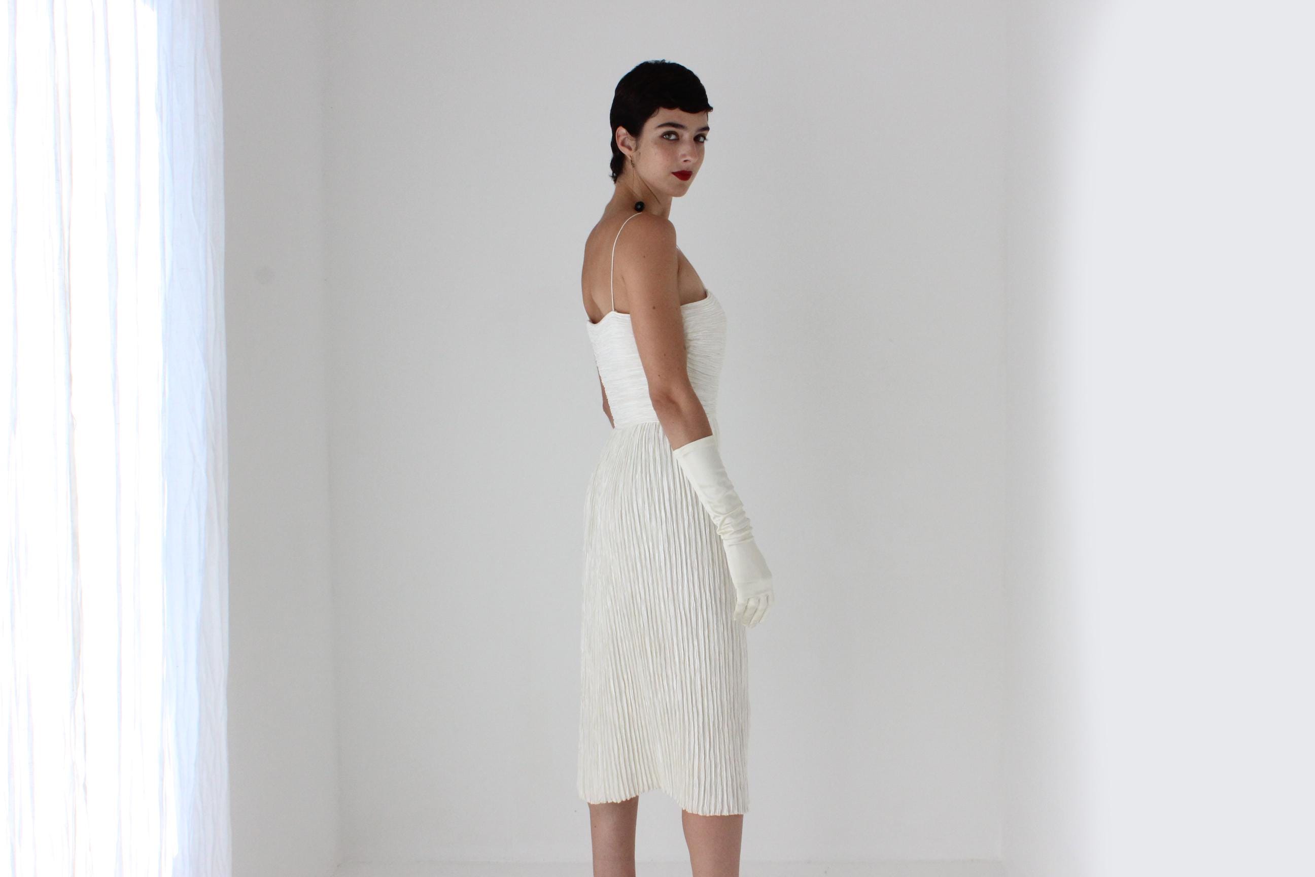 80s Mary McFadden Couture Signature Fortuny Pleat Slip Dress