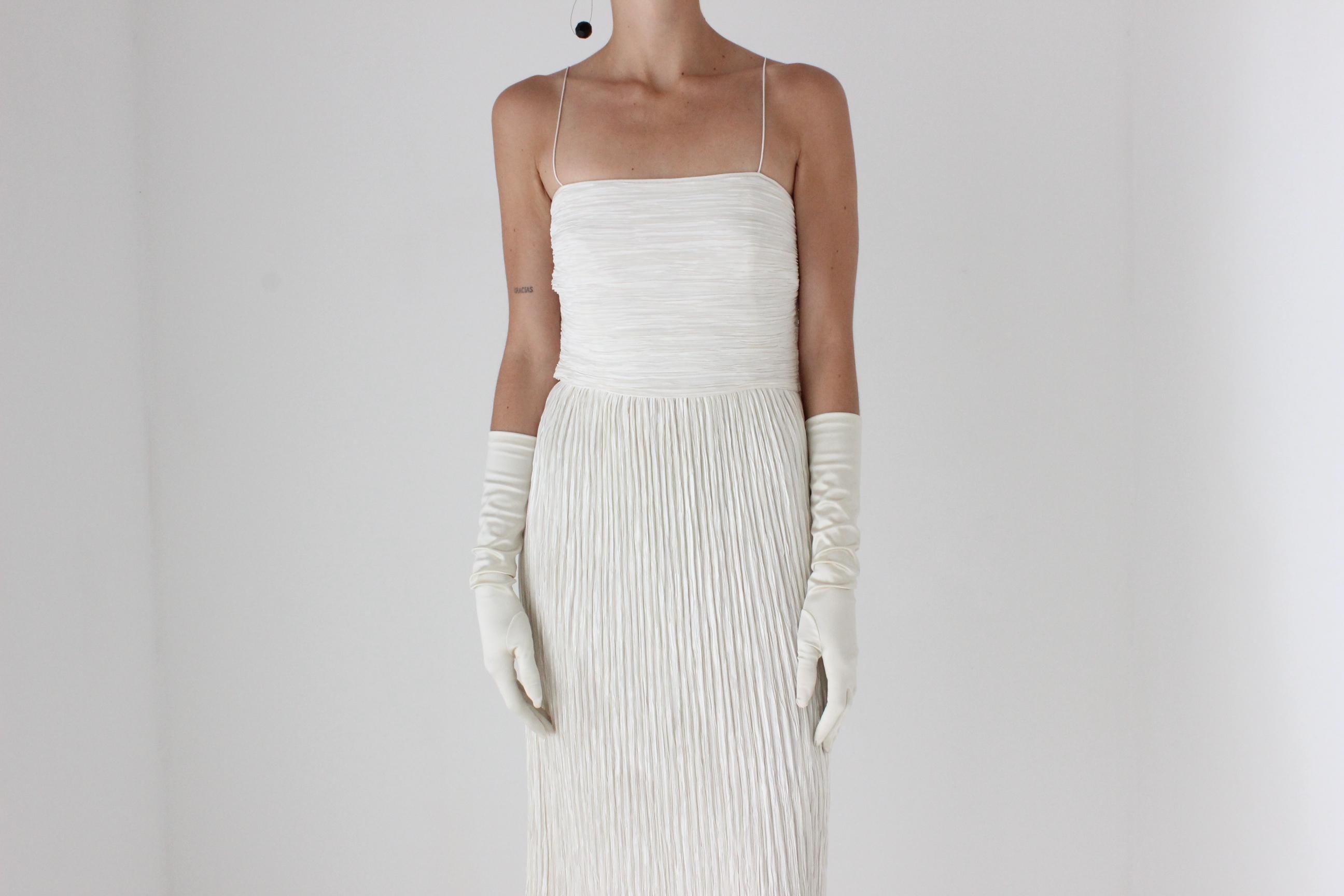 80s Mary McFadden Couture Signature Fortuny Pleat Slip Dress