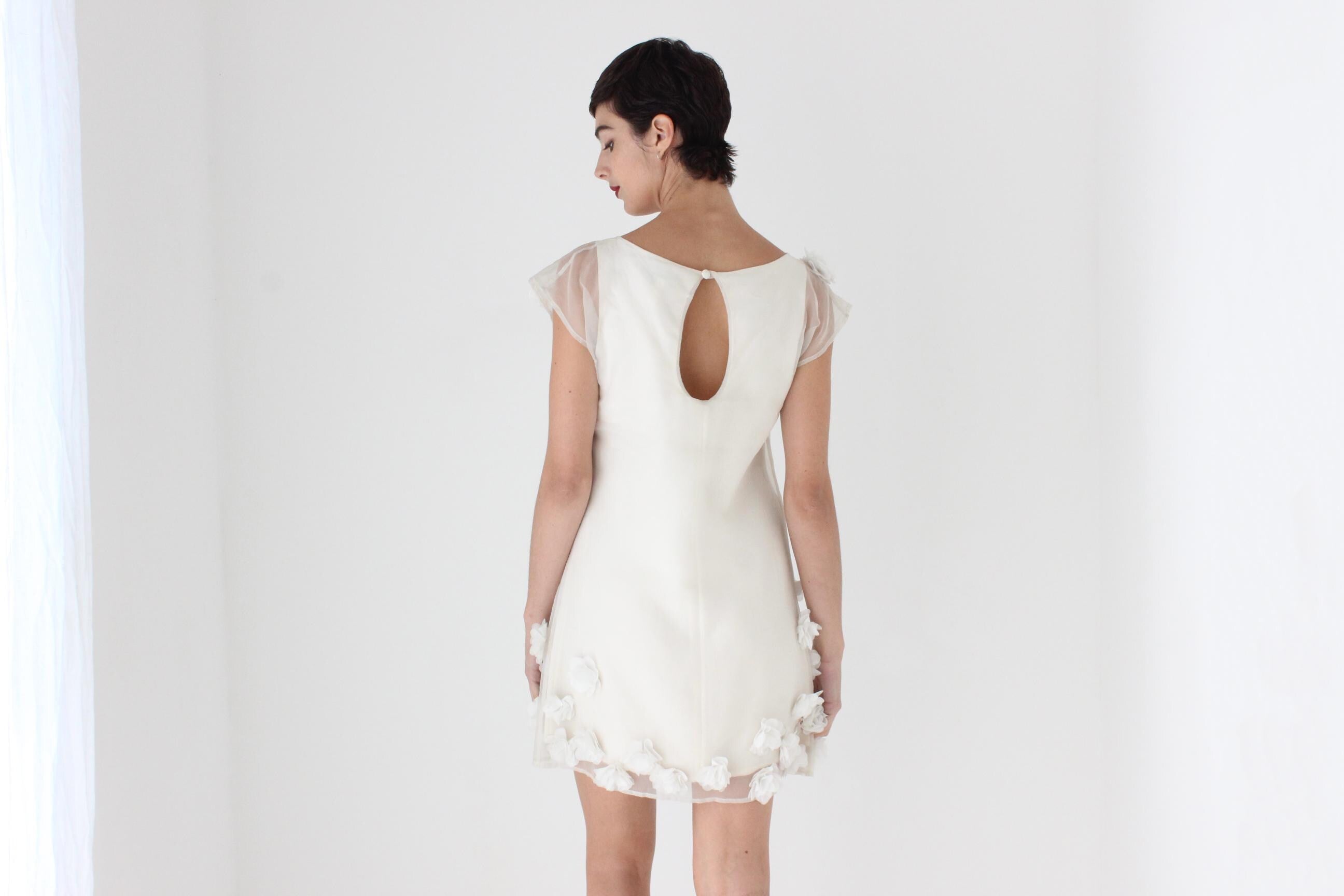 Custom Made 90s Silk Organza Mini Dress w/ Handmade Flowers