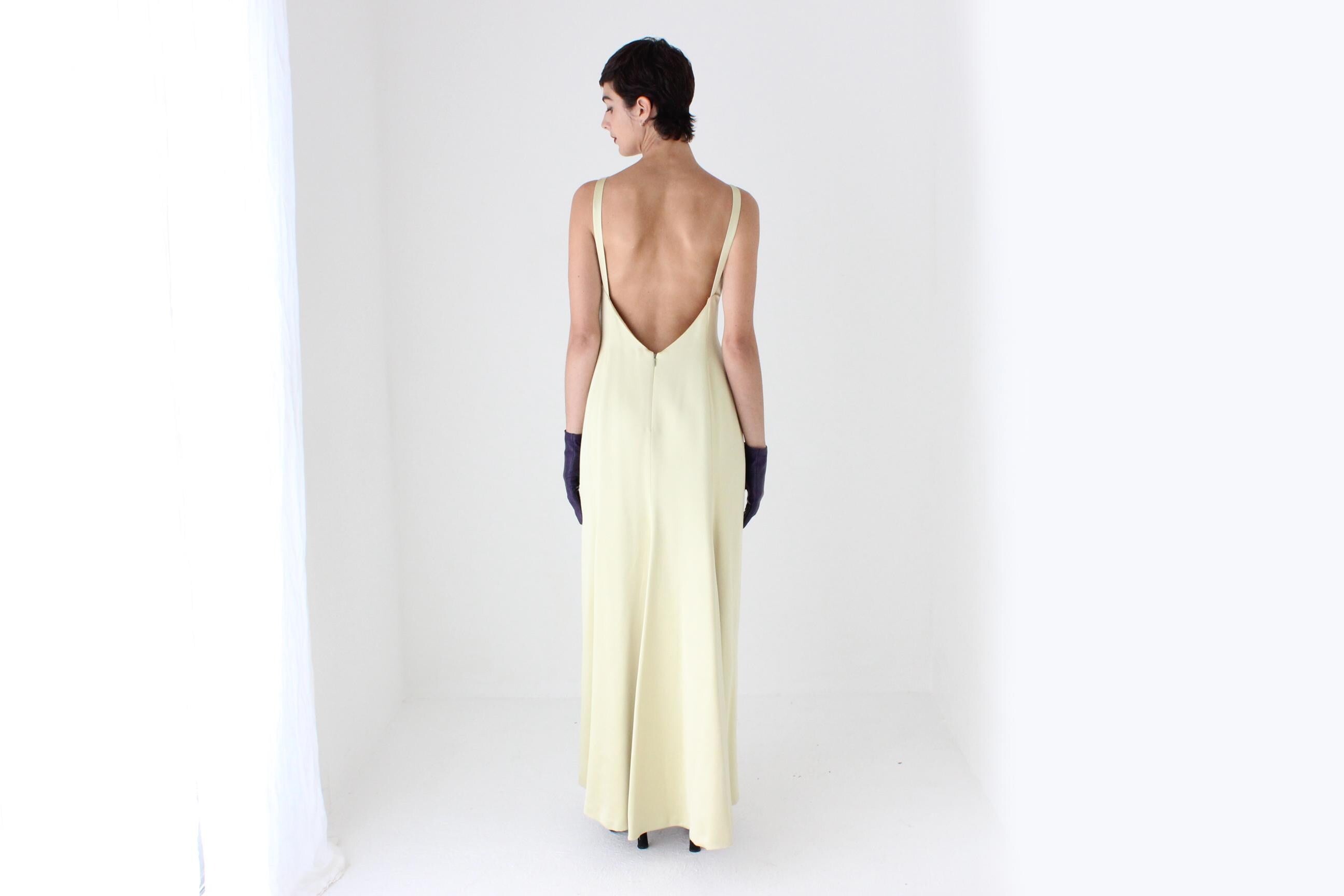 90s Nicole Miller Pure Silk Citrus High Neck / Backless Gown