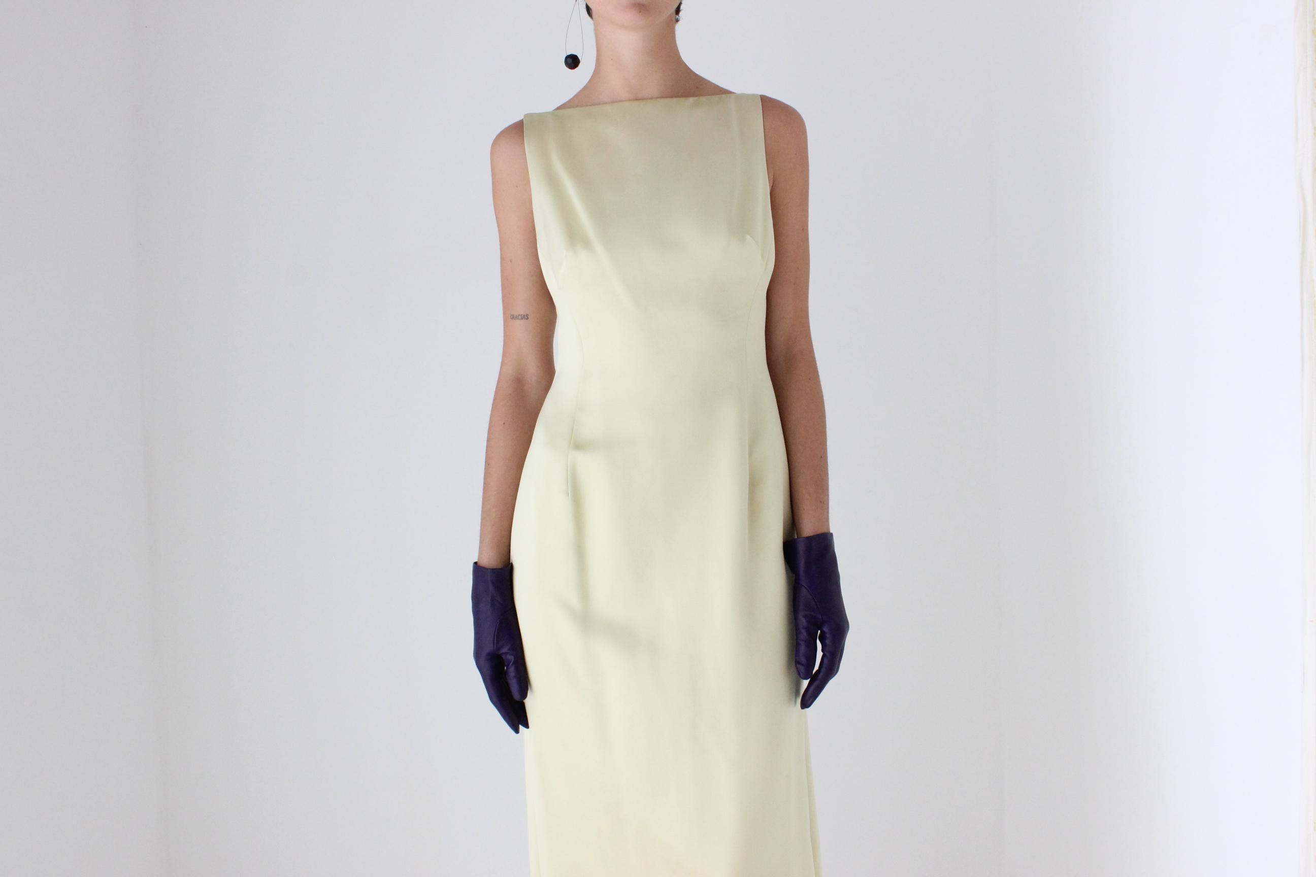 90s Nicole Miller Pure Silk Citrus High Neck / Backless Gown