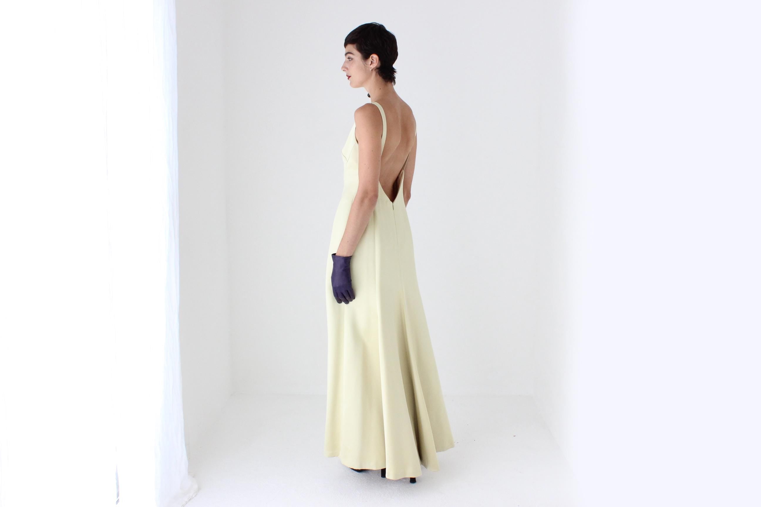 90s Nicole Miller Pure Silk Citrus High Neck / Backless Gown