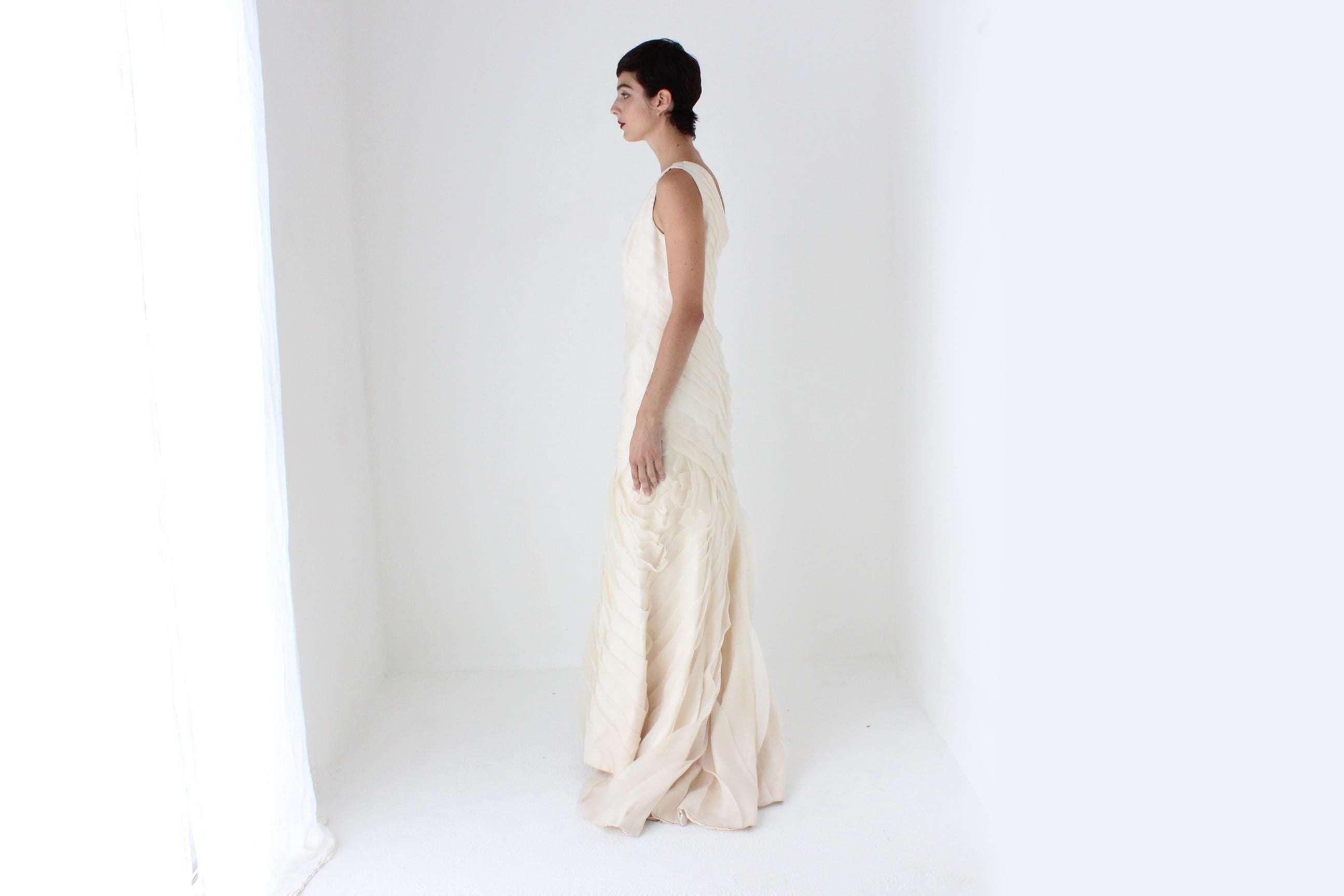 RESERVED — 2000s Textural Pastel Silk Organza Asymmetric One Shoulder Gown