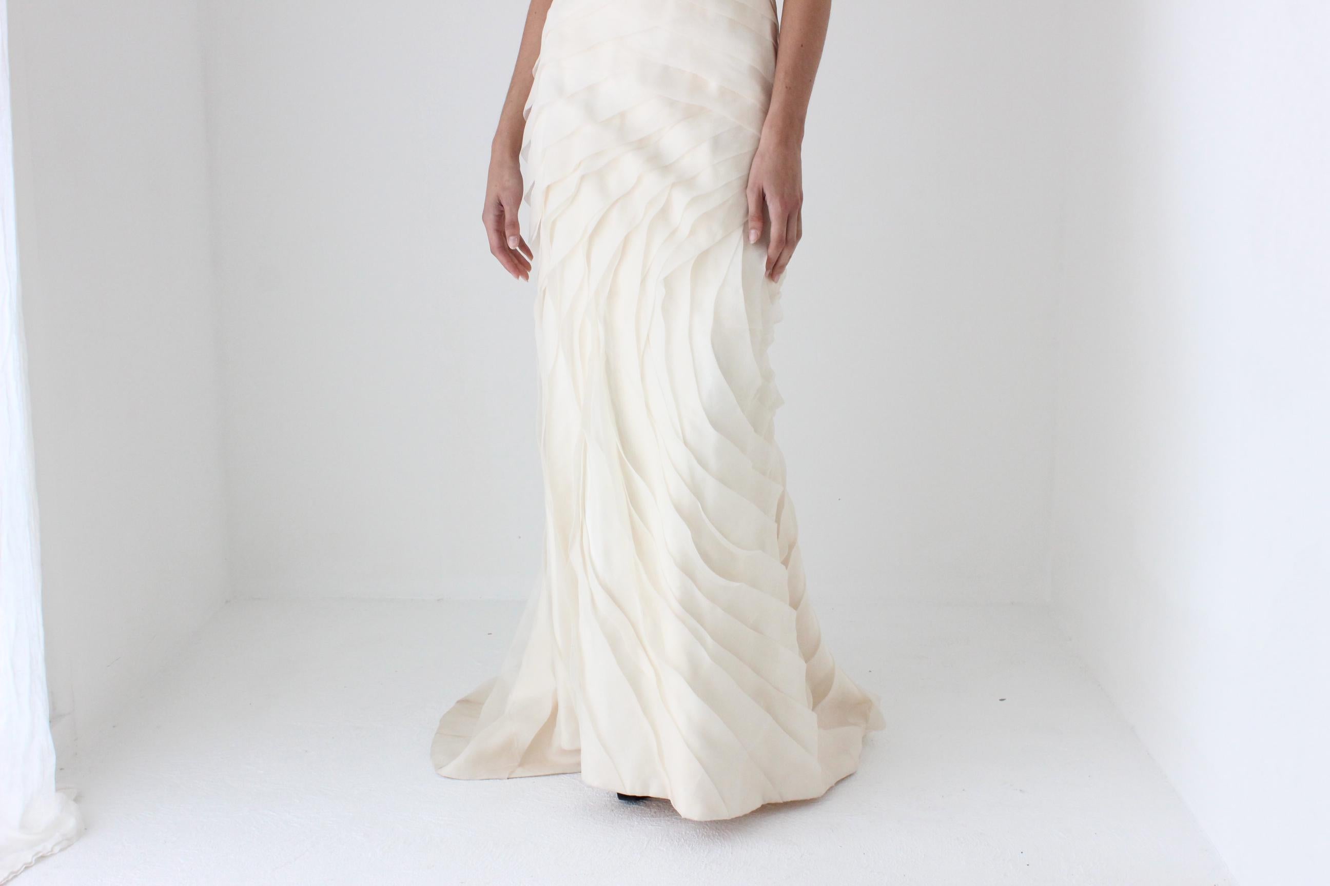 RESERVED — 2000s Textural Pastel Silk Organza Asymmetric One Shoulder Gown