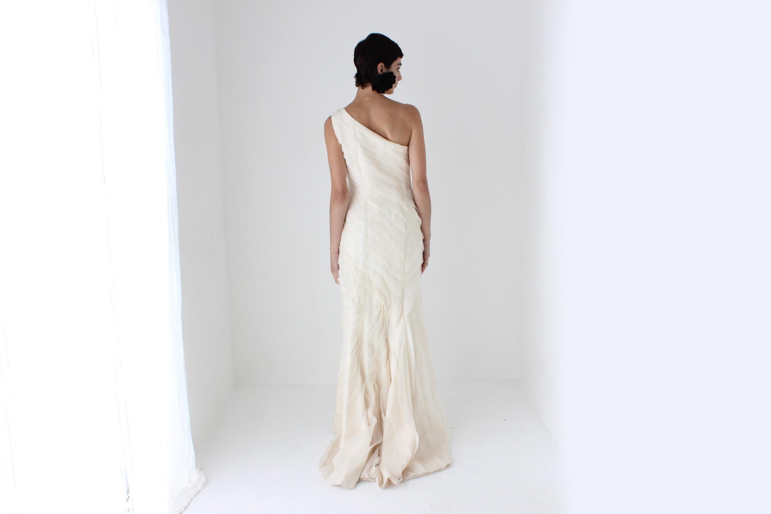 RESERVED — 2000s Textural Pastel Silk Organza Asymmetric One Shoulder Gown
