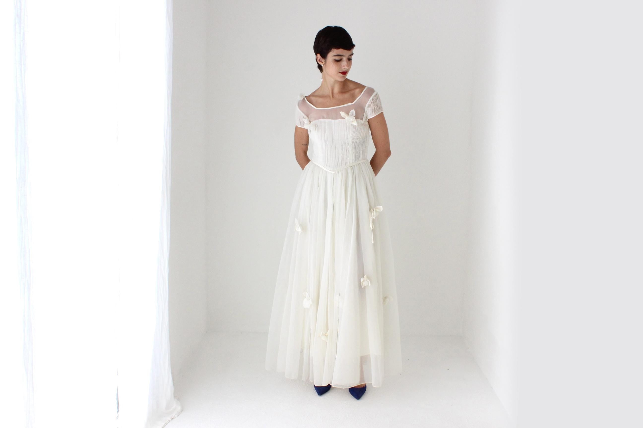 Rocha Vibe 80s does 50s Plisse Organza & Flower Wedding Dress