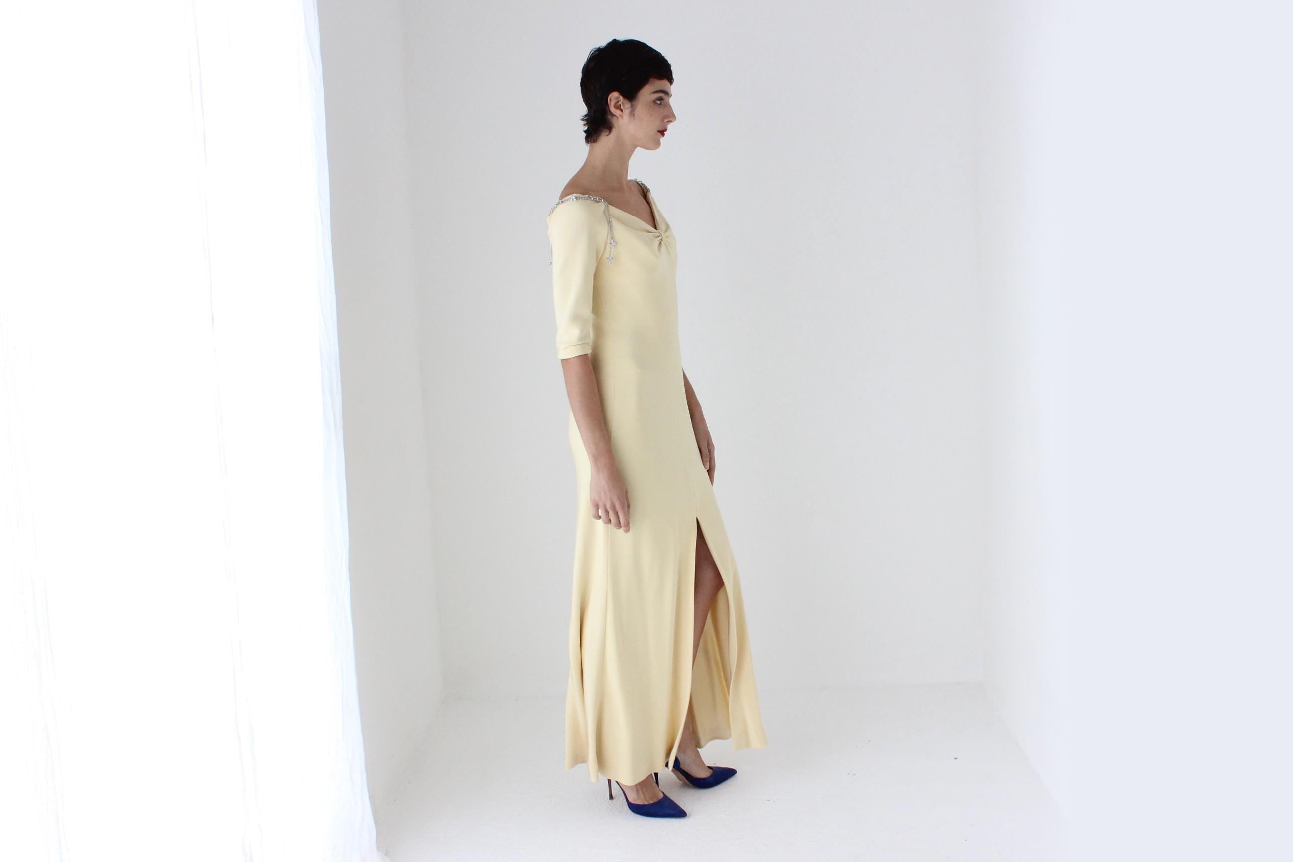 90s Does 40s Melinda Eng Pure Silk Pastel Yellow Gown