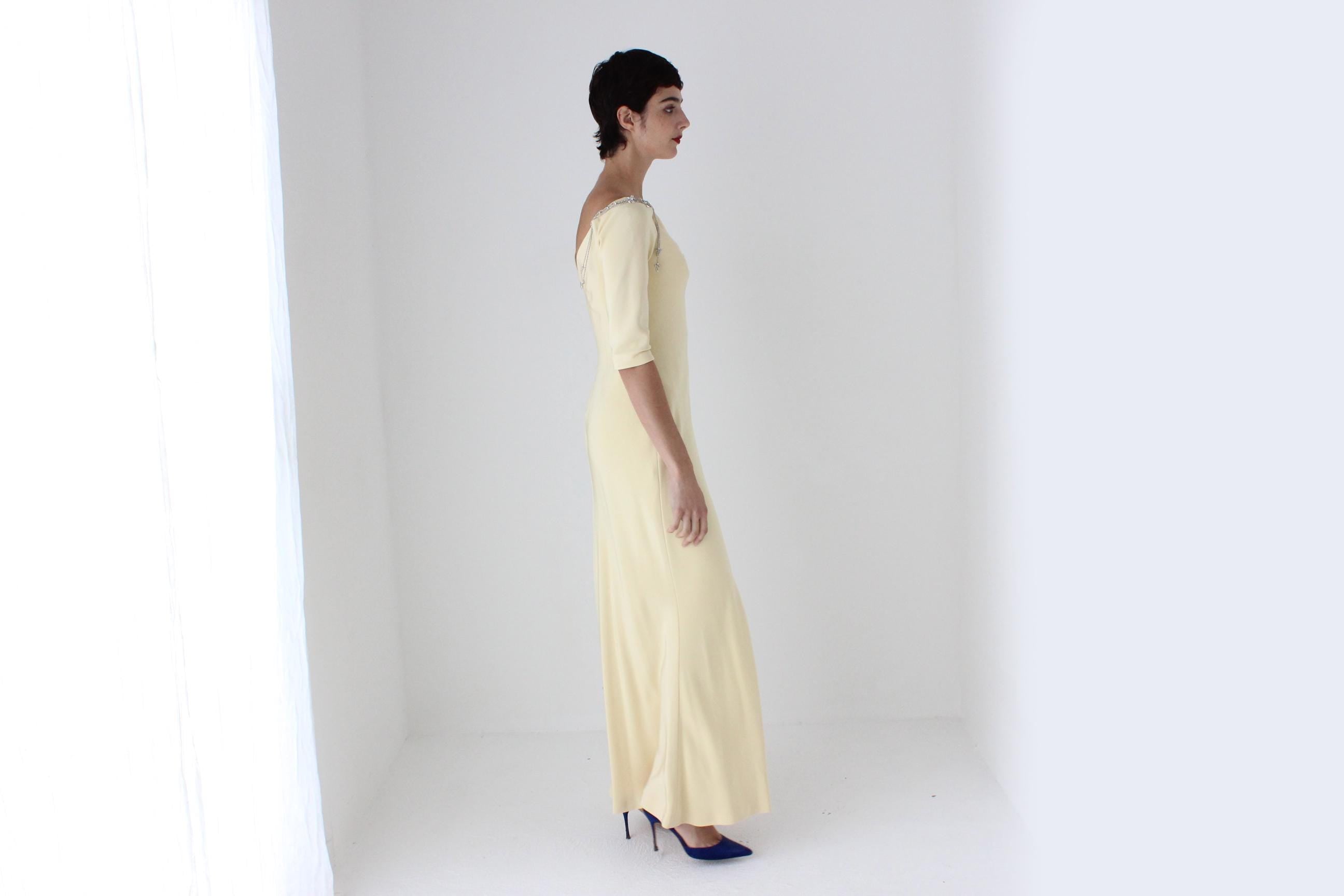90s Does 40s Melinda Eng Pure Silk Pastel Yellow Gown