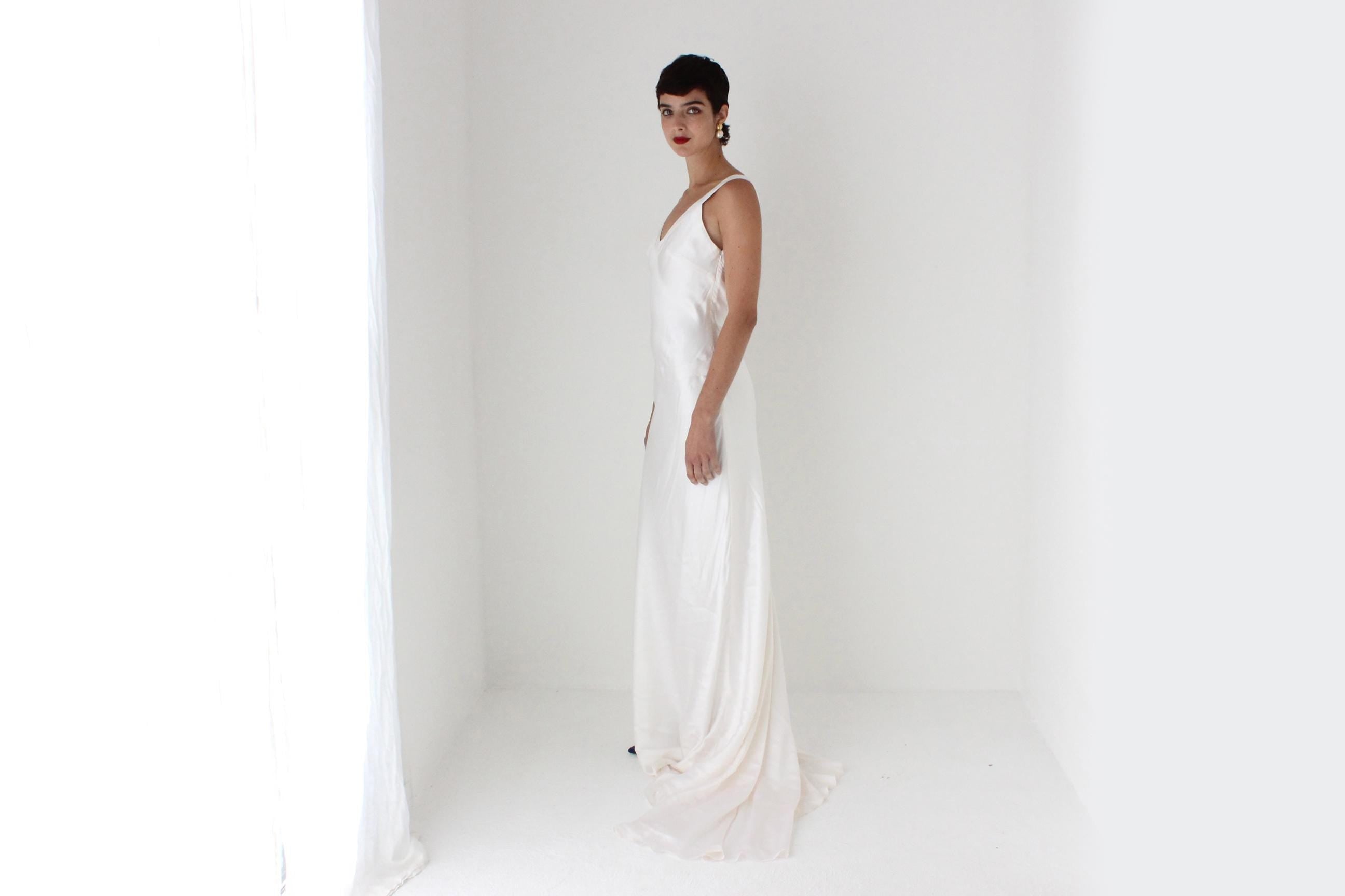 2000s Pure Silk Bias Cut Backless Wedding Dress w/ Train & Matching Shawl