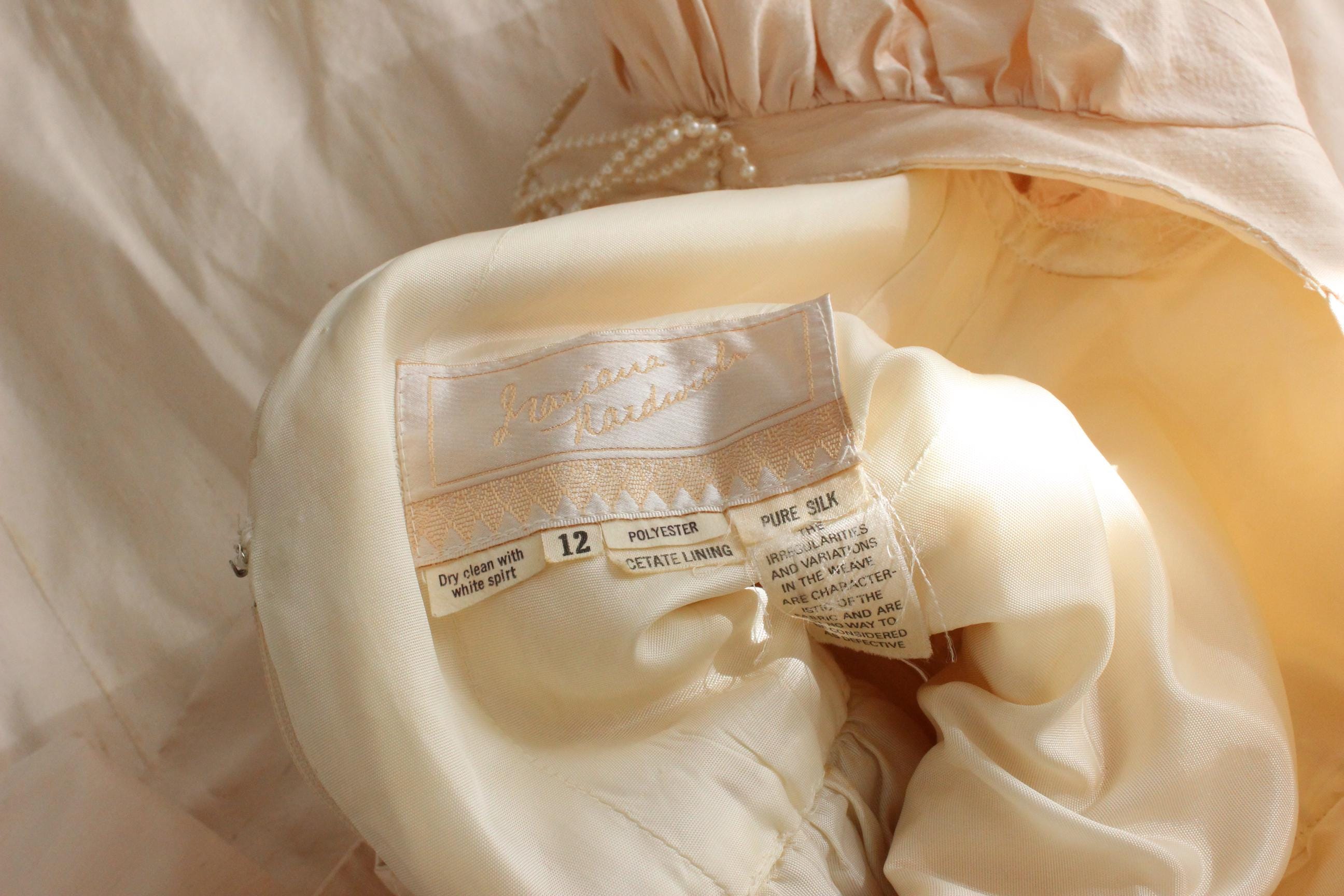 80s Mariana Hardwick Pure Silk Basque Waist Sweetheart Puff Sleeve Wedding Gown