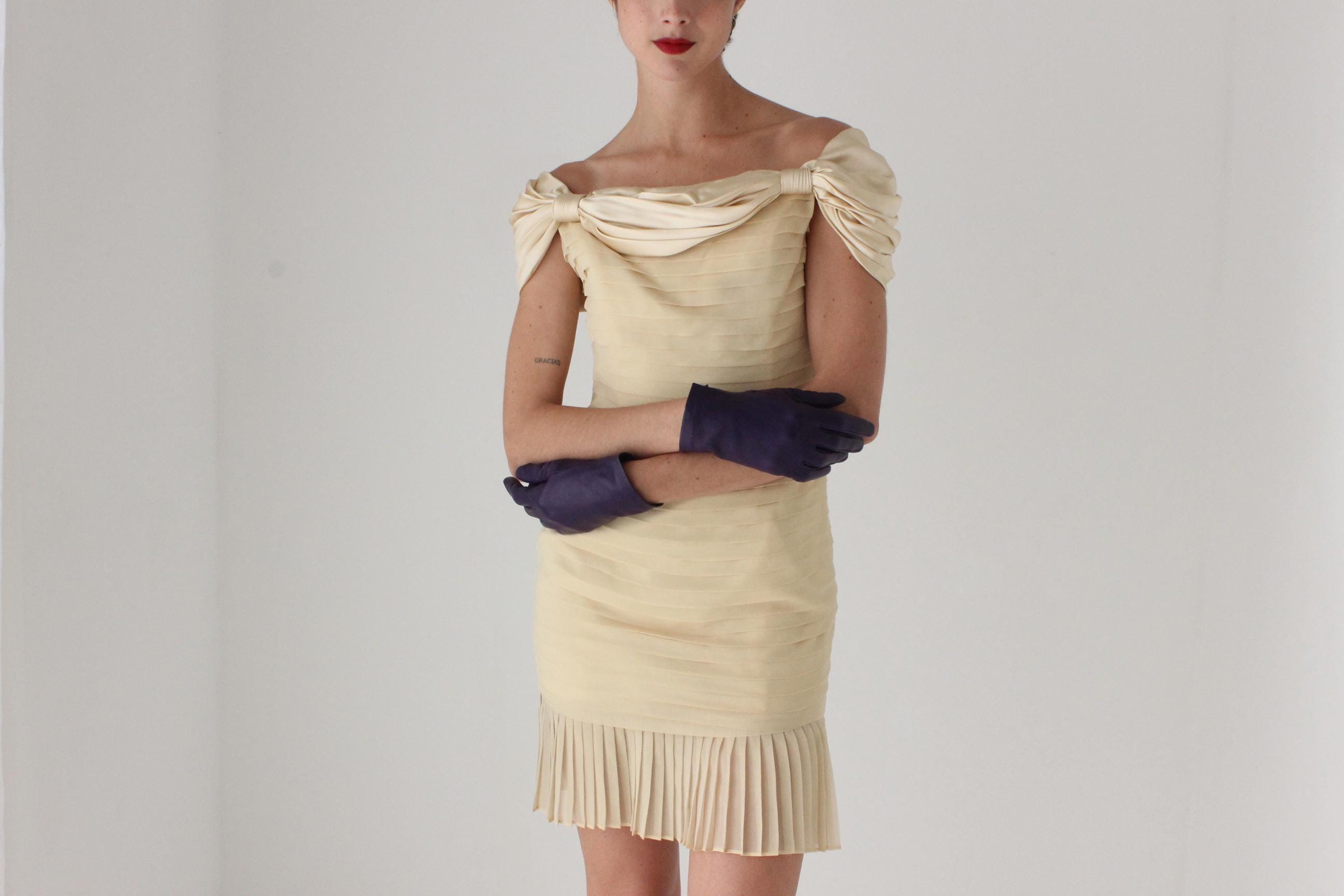 90s Roland Nivelais Textural Silk Draped Goddess Mini