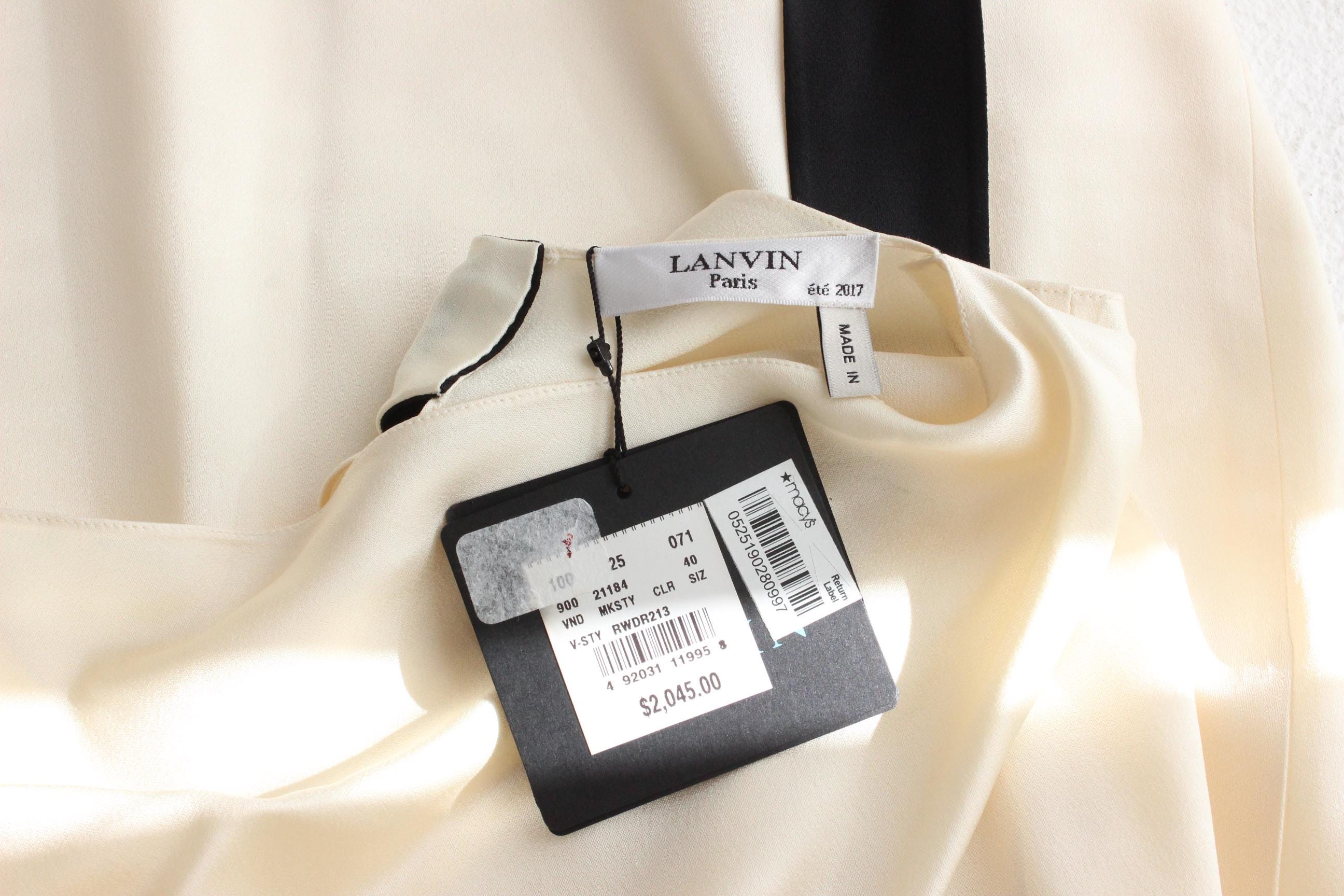 2017 LANVIN Paris Draped Ivory Satin Cowl Neck Bridal Mini