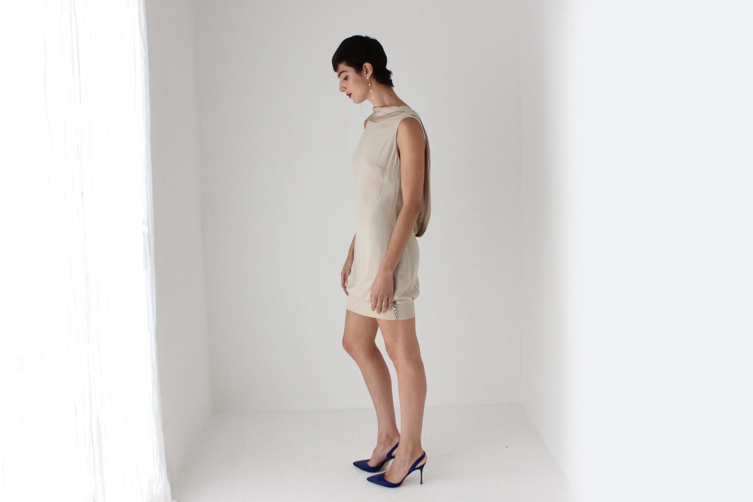 2000s Azzaro Beautifully Cut Draped Backless Bateau Neck Mini