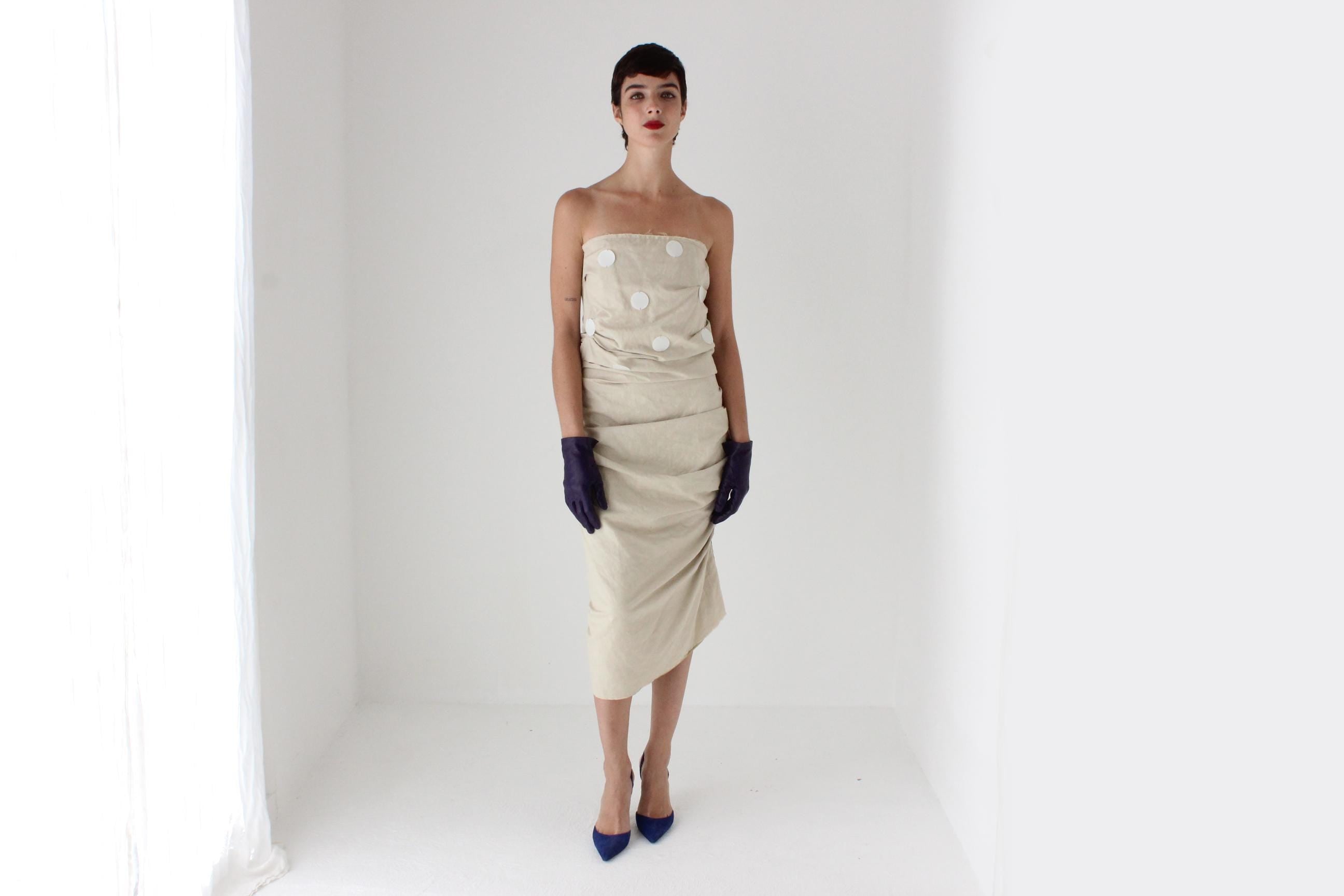 2009 LANVIN Paris Textural Linen Anti-Bride Wedding Dress w/ Pailettes