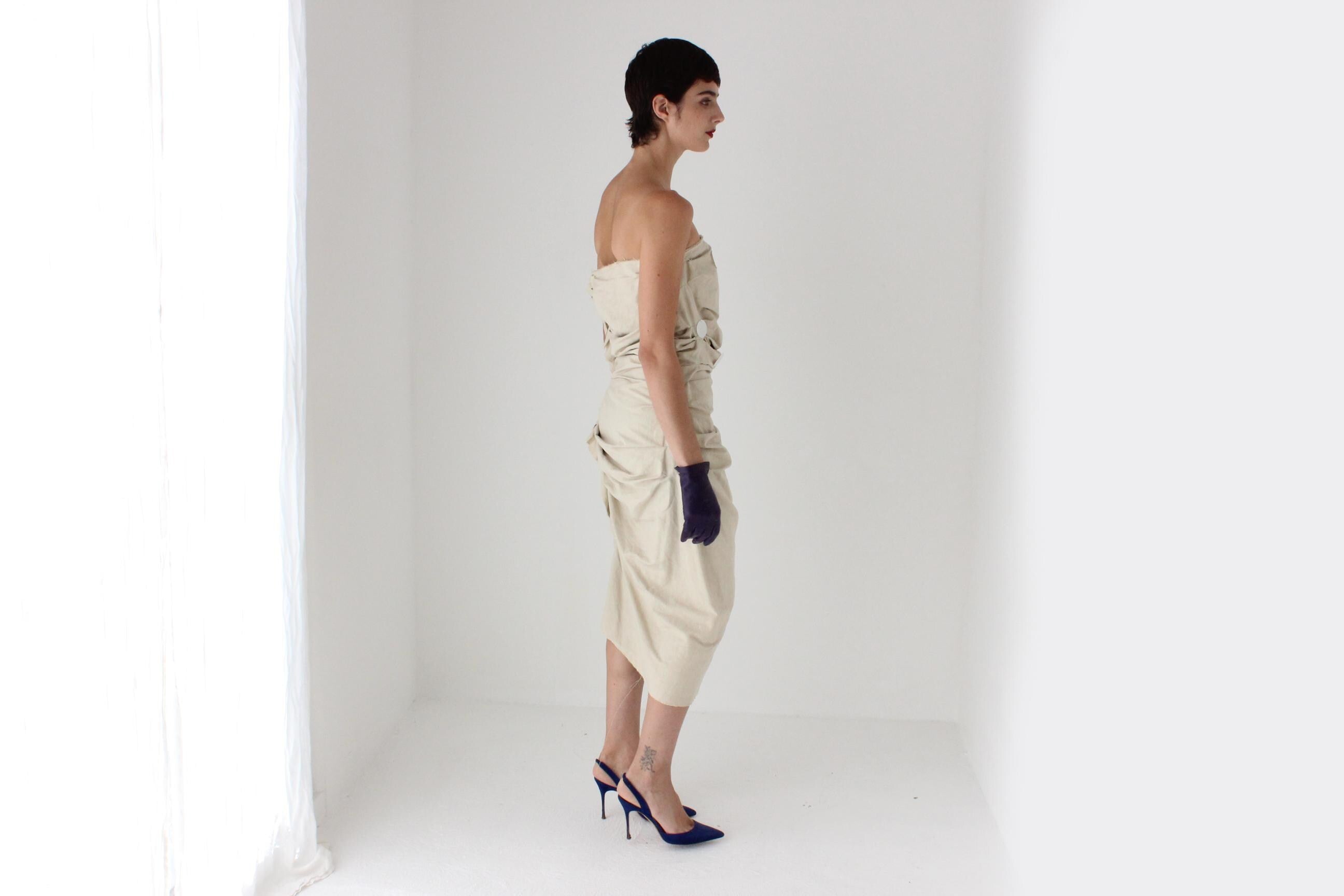 2009 LANVIN Paris Textural Linen Anti-Bride Wedding Dress w/ Pailettes