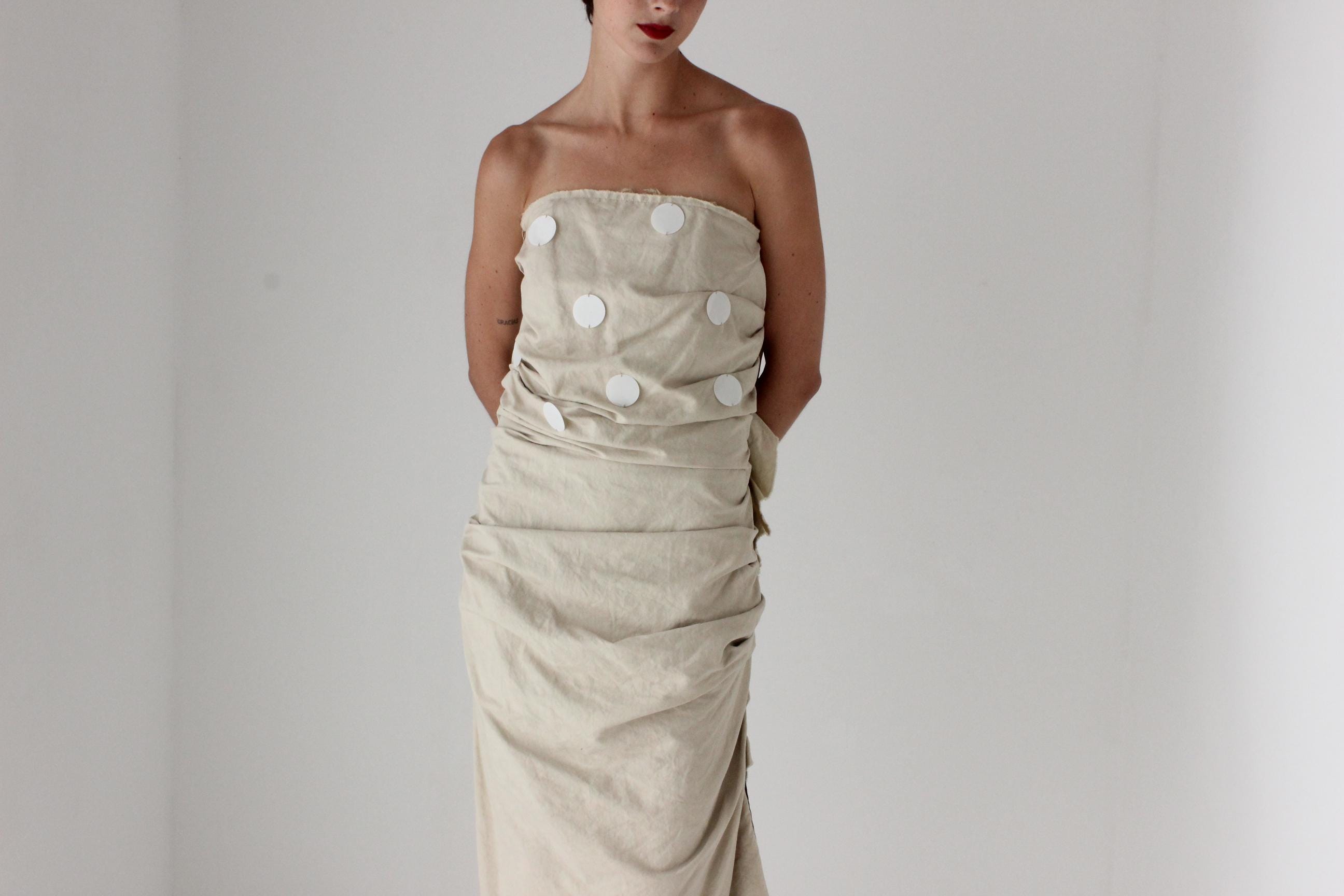 2009 LANVIN Paris Textural Linen Anti-Bride Wedding Dress w/ Pailettes