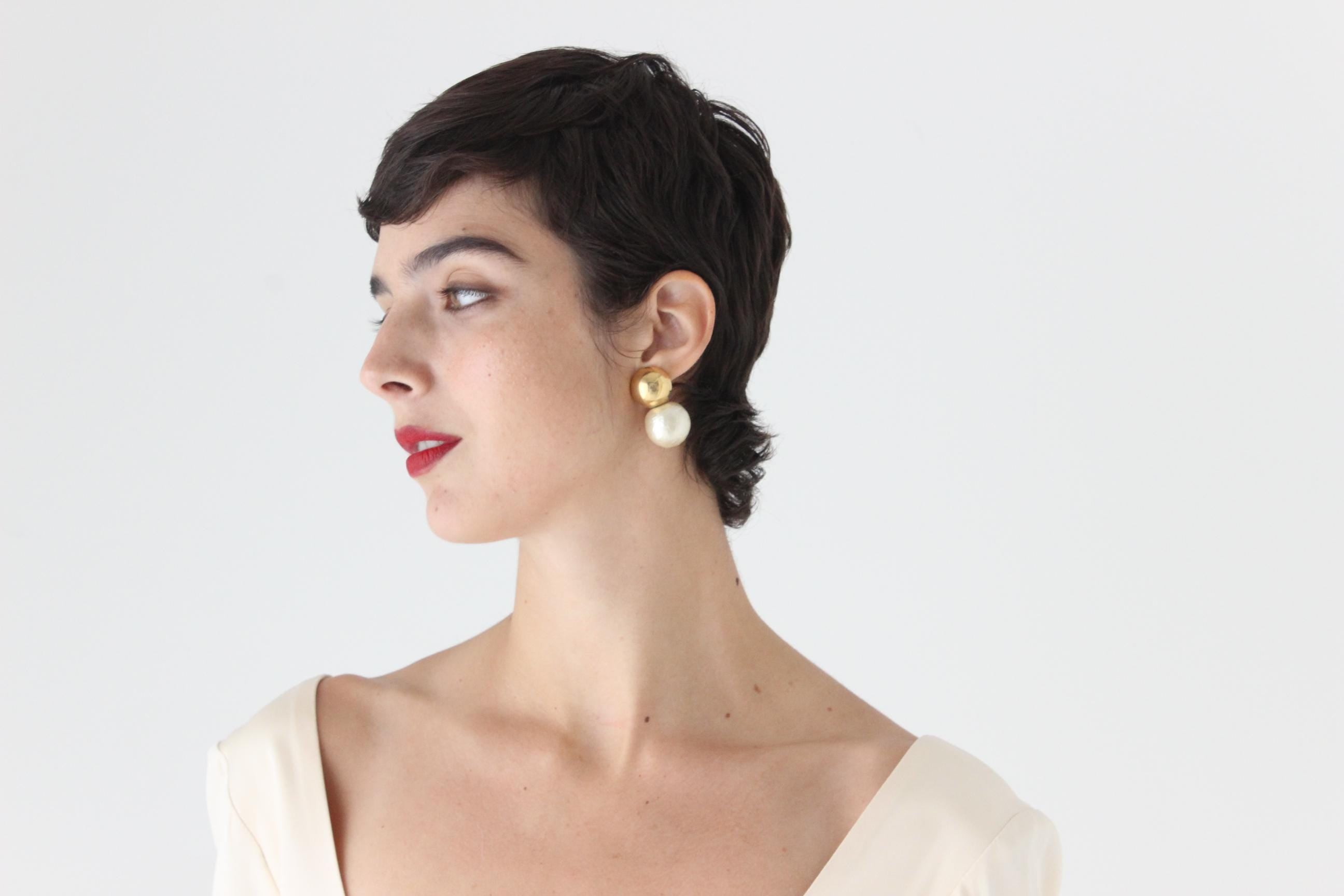90s Cotton Pearl Baroque Bridal Stud Earrings by Emma Page