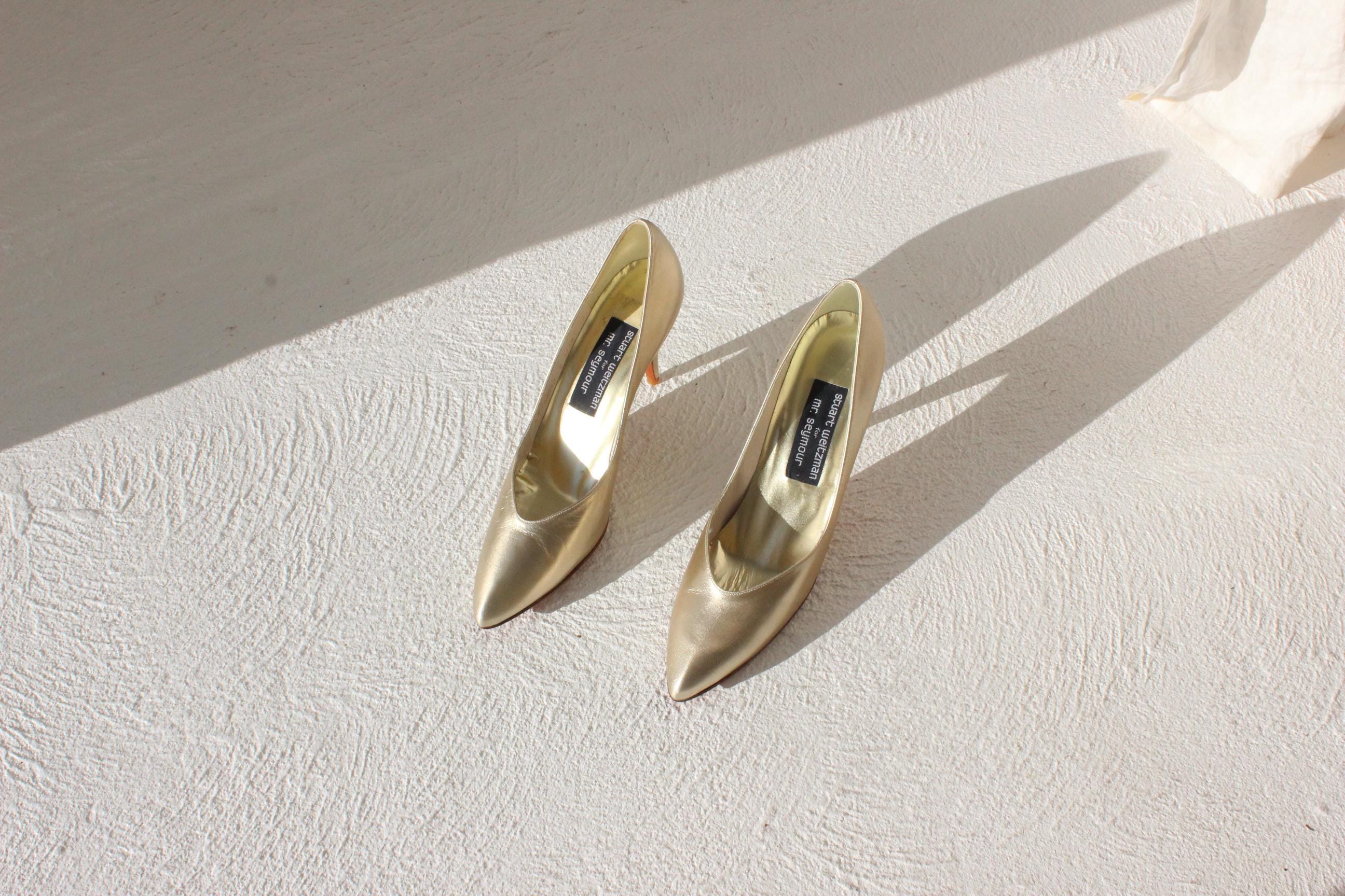 80s Stuart Weitzman for Mr Seymour Gold Leather Pumps - Euro 38