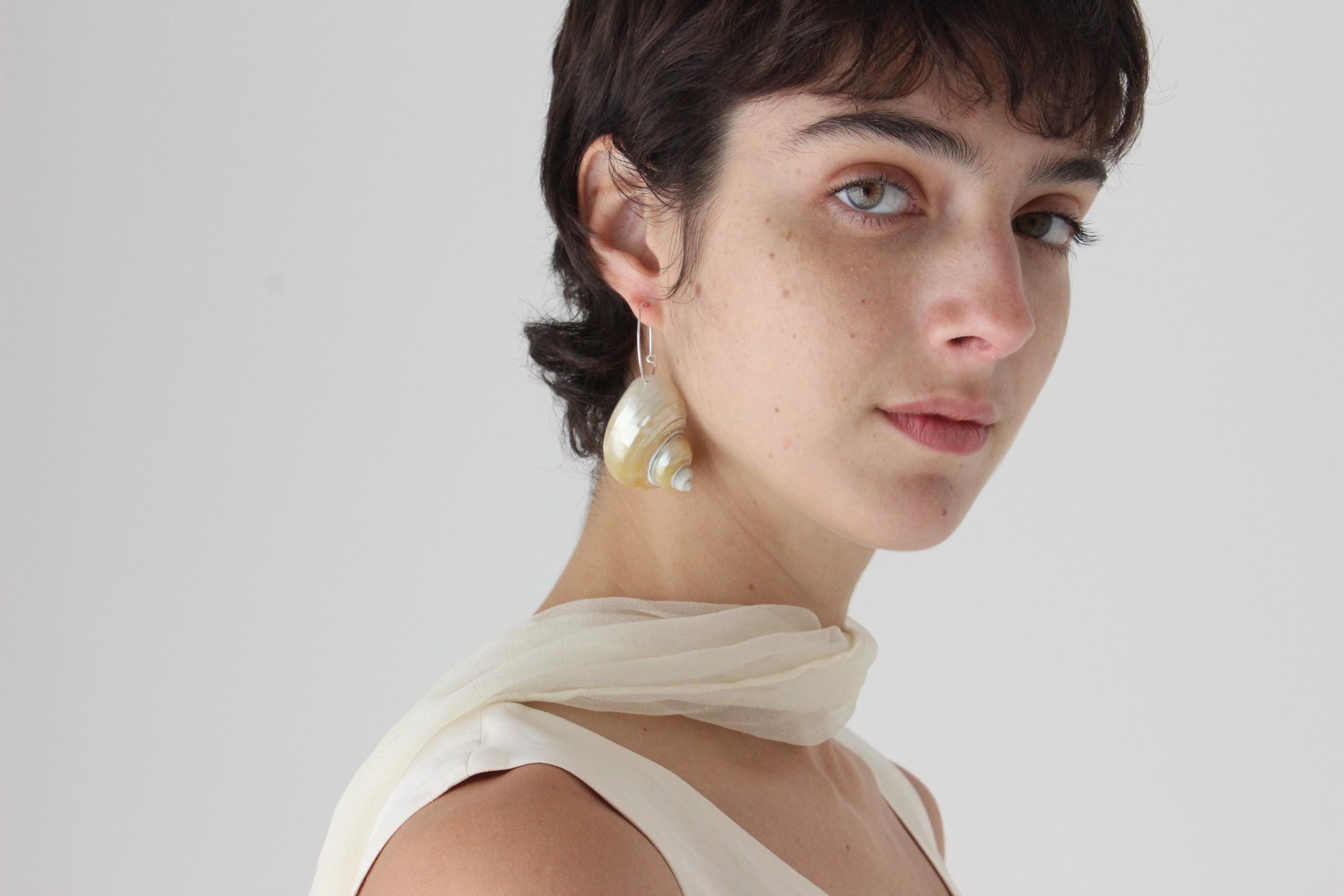 Modernist Seashell Natural Conch Shell Sleeper Earrings