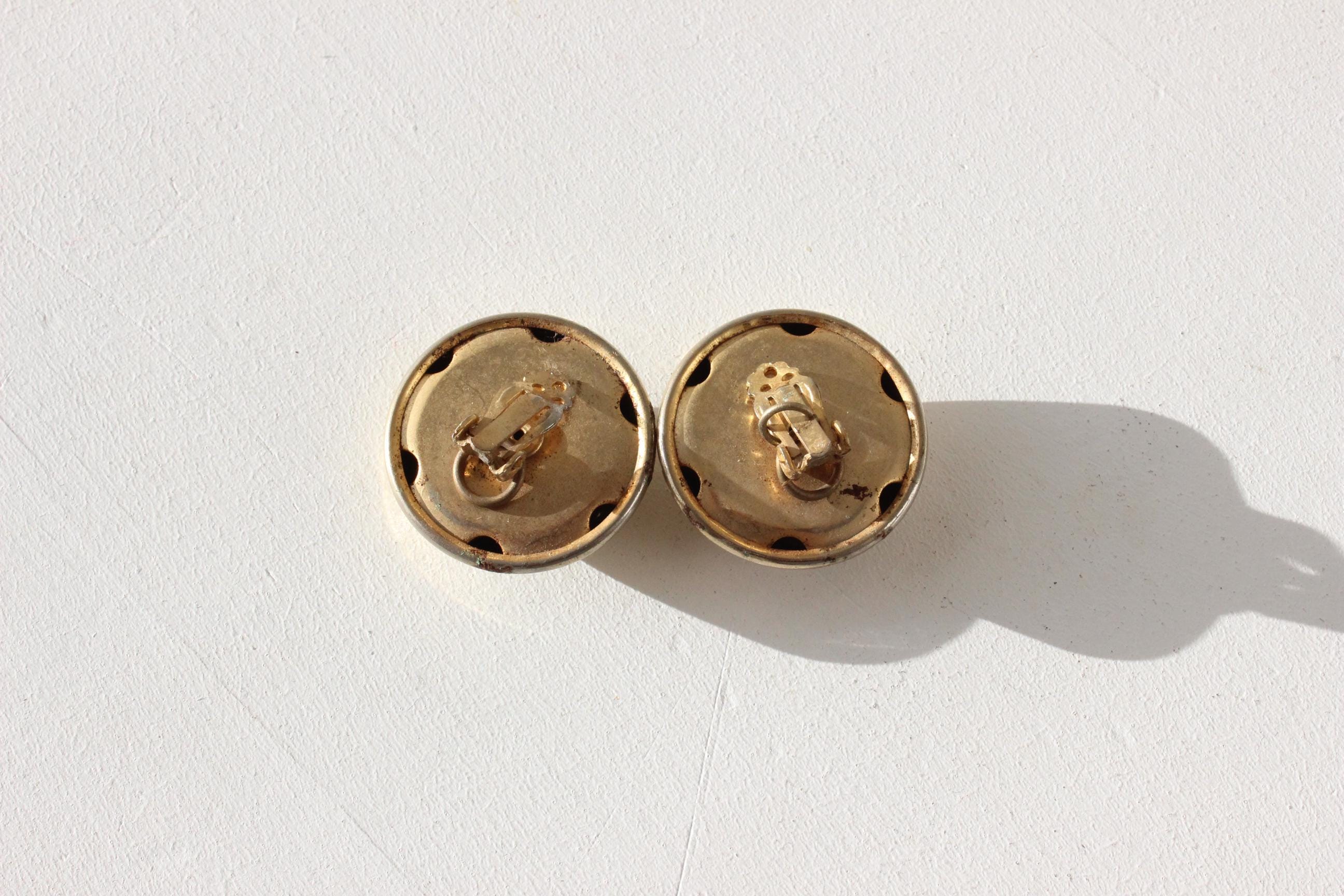 80s Modernist Gold Round Clip On Earrings