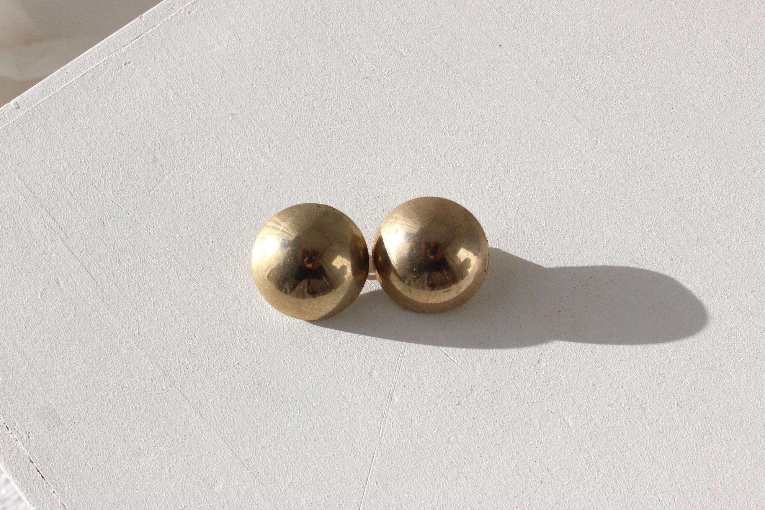 80s Modernist Gold Round Clip On Earrings