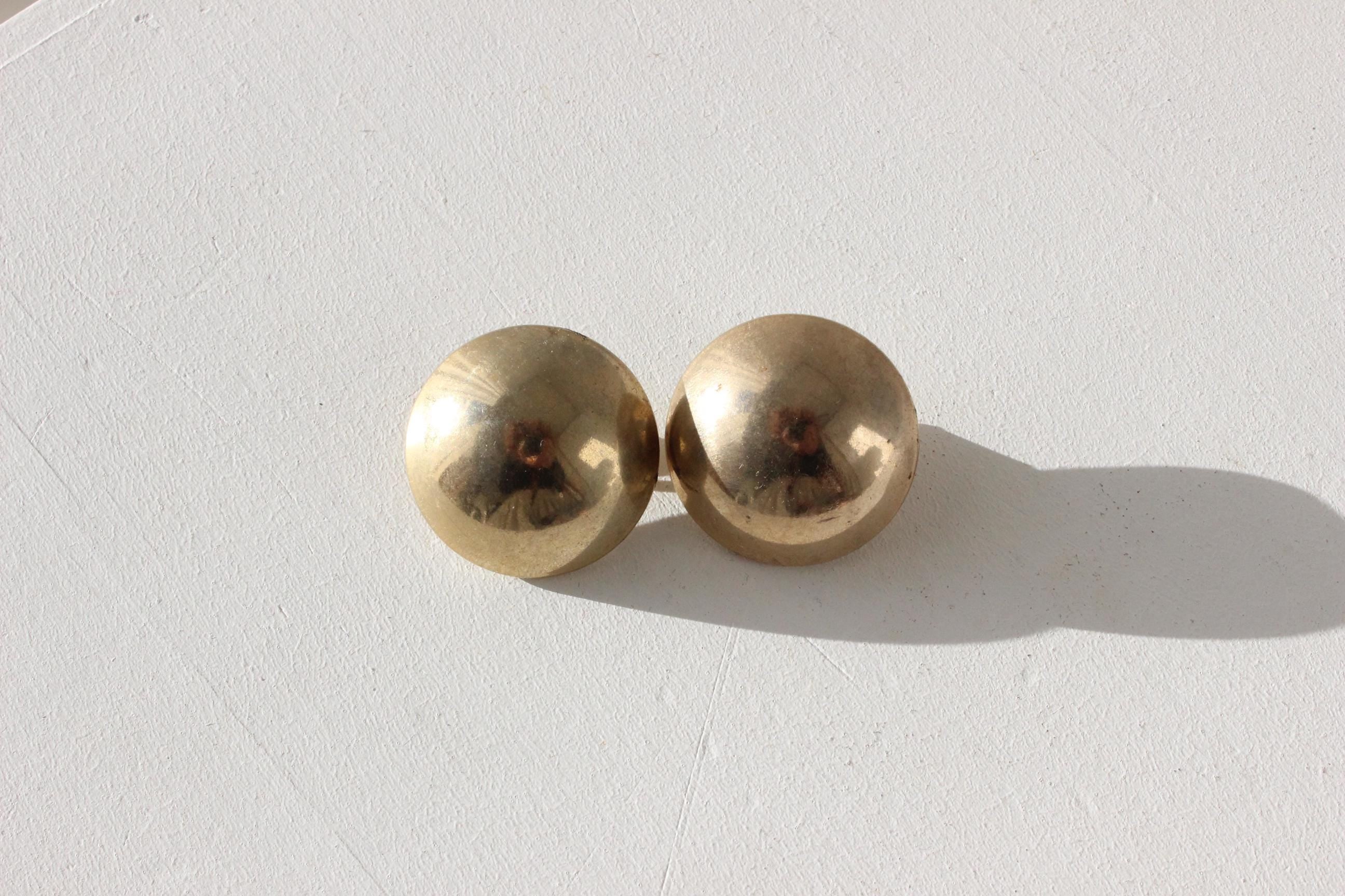 80s Modernist Gold Round Clip On Earrings