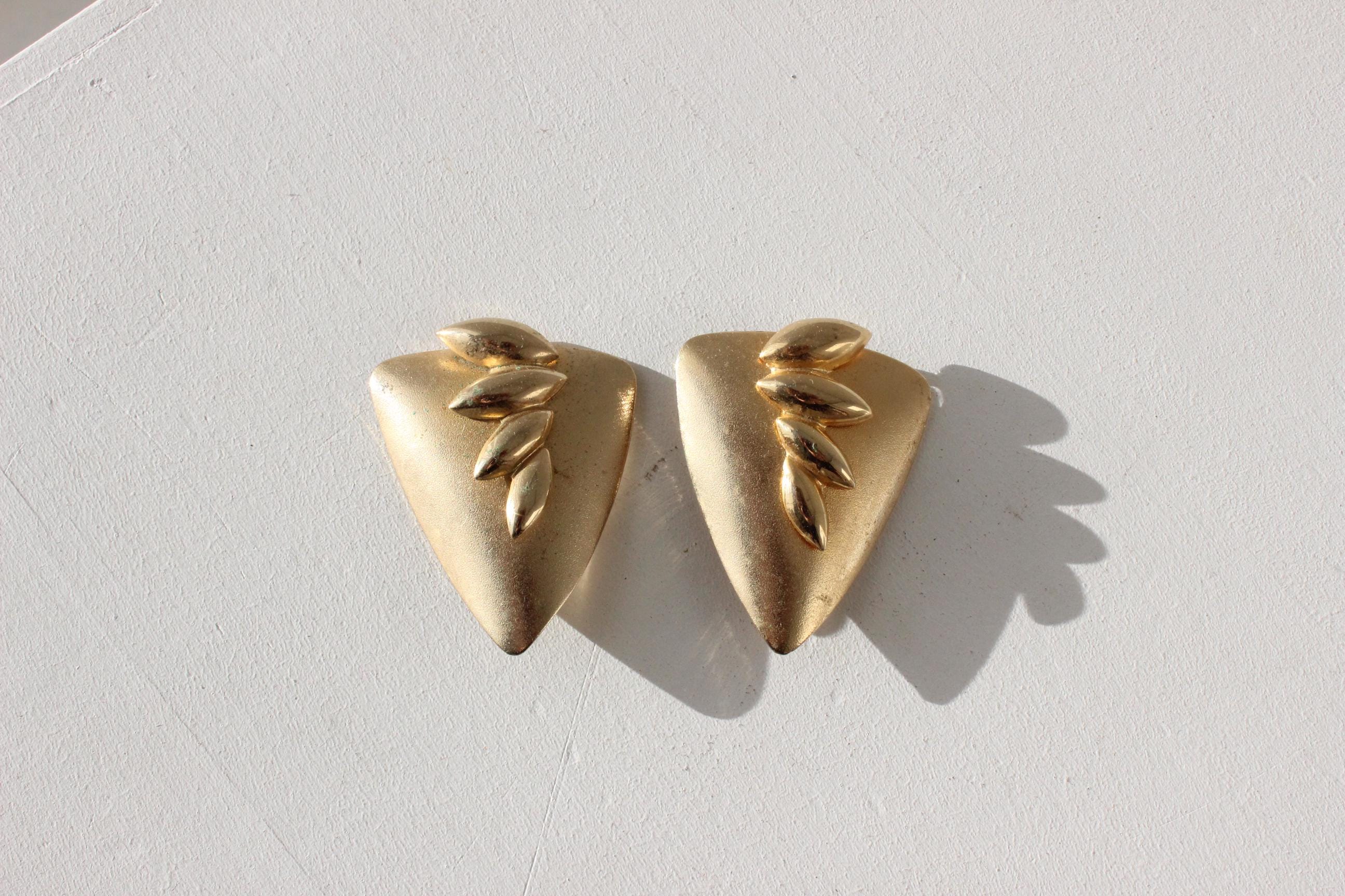80s Brutalist Gold Tone Clip On Earrings
