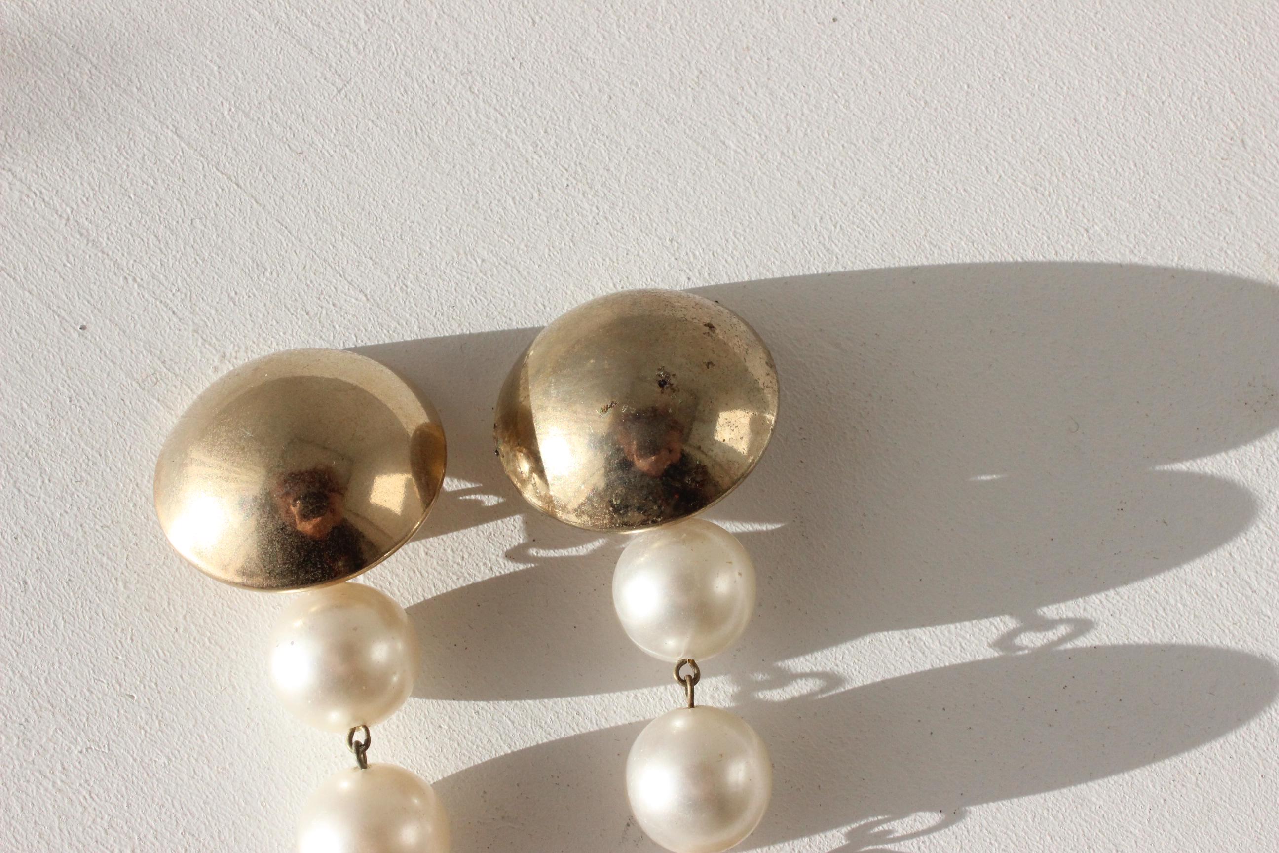 80s Glam Gold Tone & Pearl Oversized Earrings