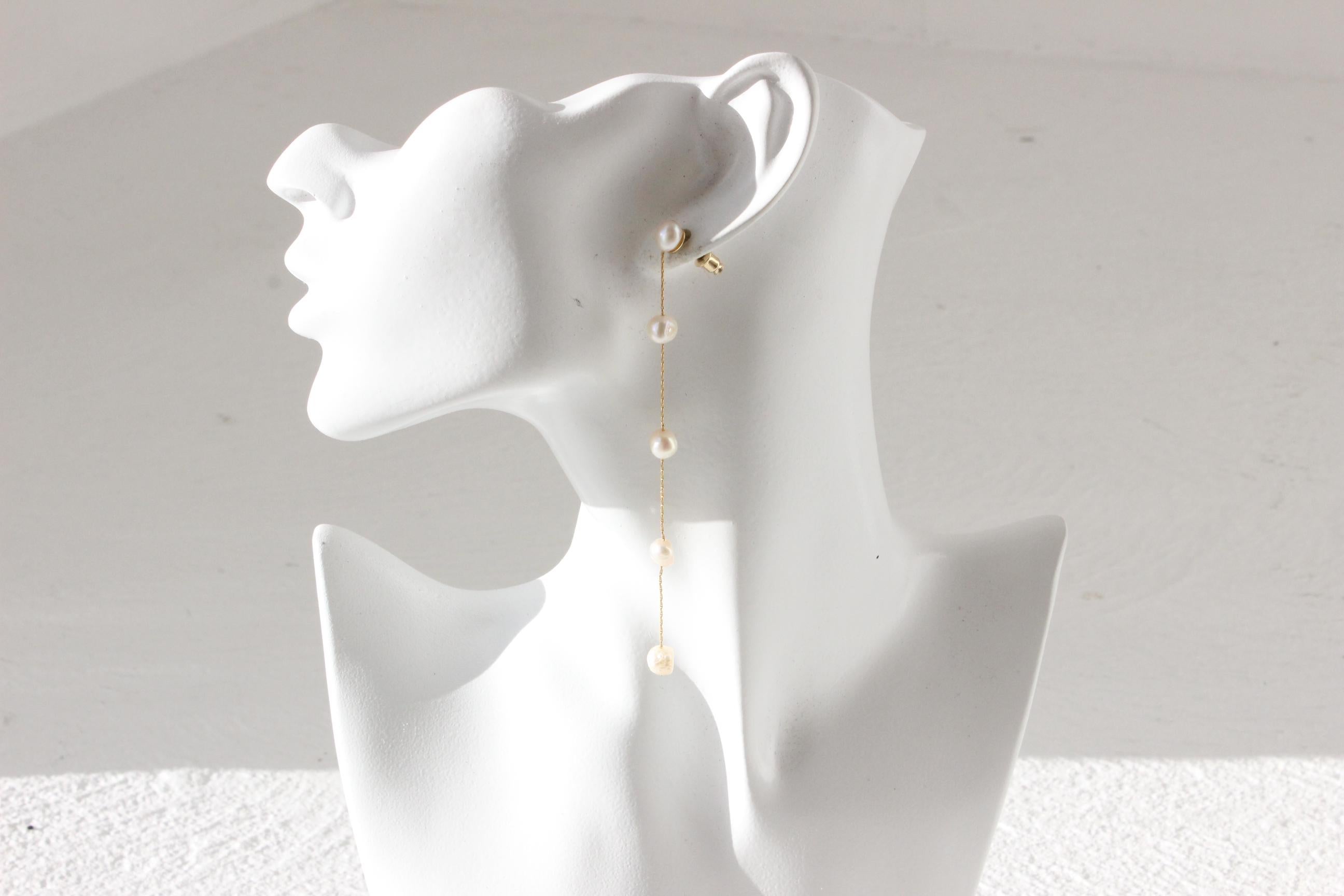 Modernist Trailing Baroque Pearl Chain Earrings