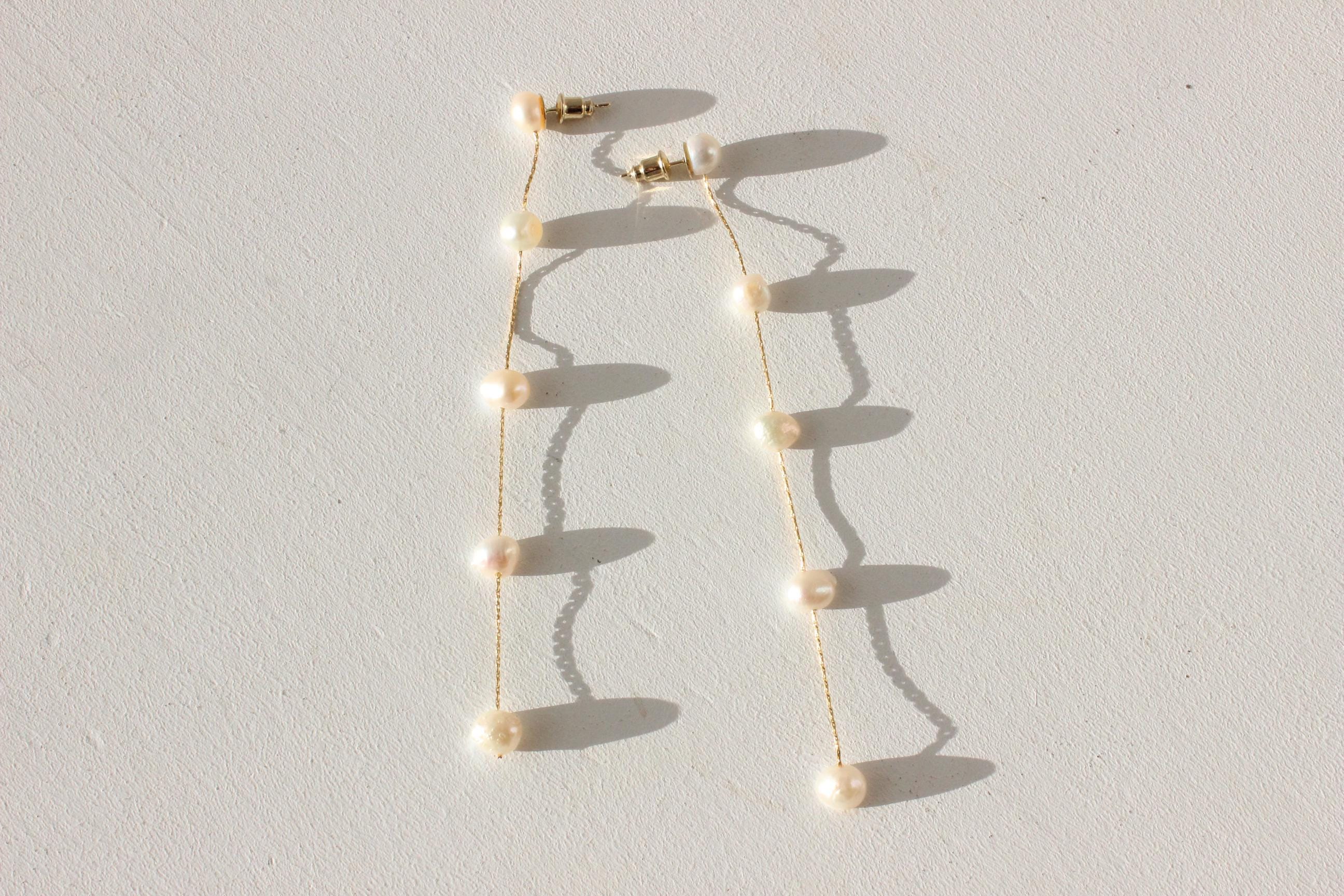 Modernist Trailing Baroque Pearl Chain Earrings