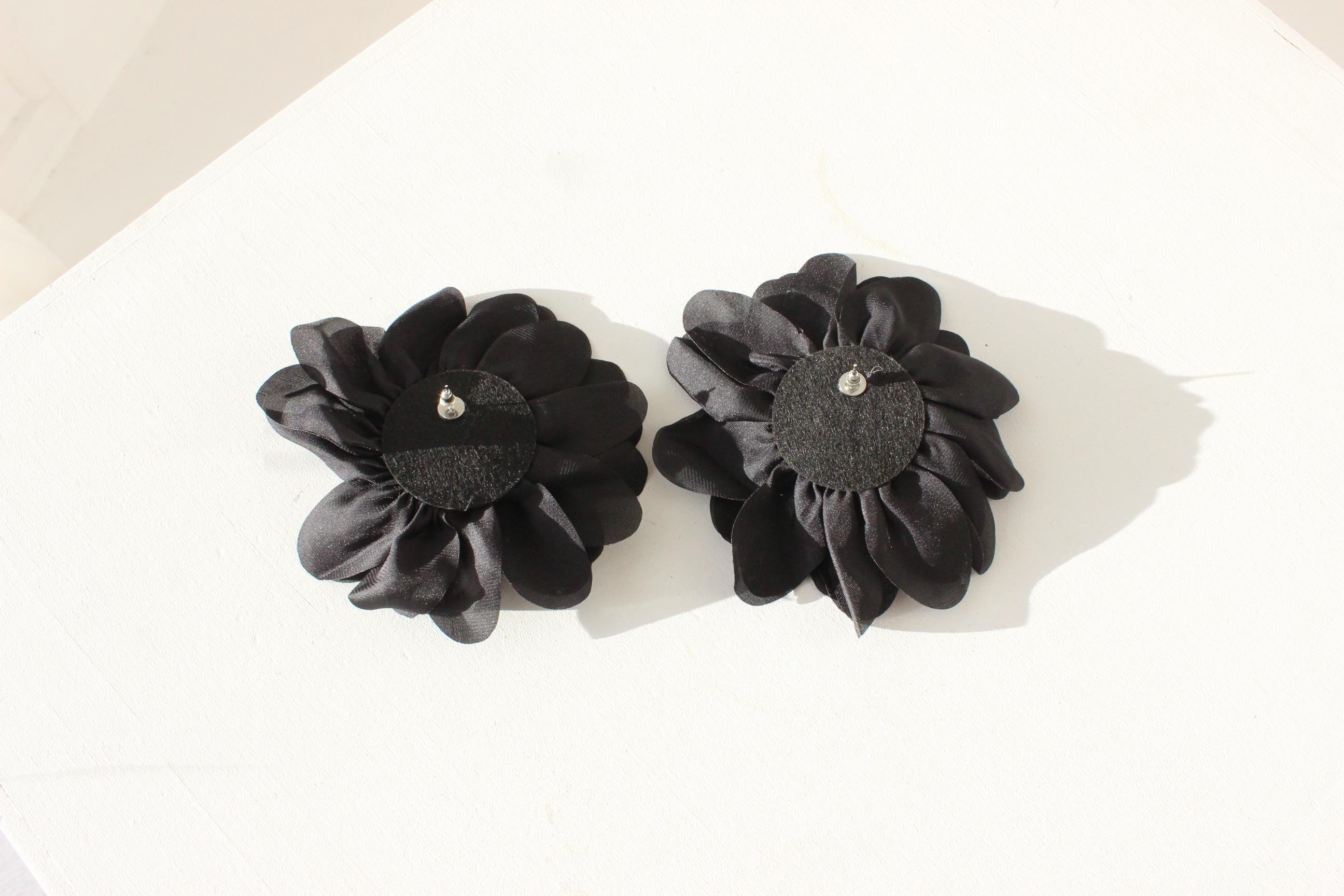 Black Soft Fabric Oversized Flower Earrings