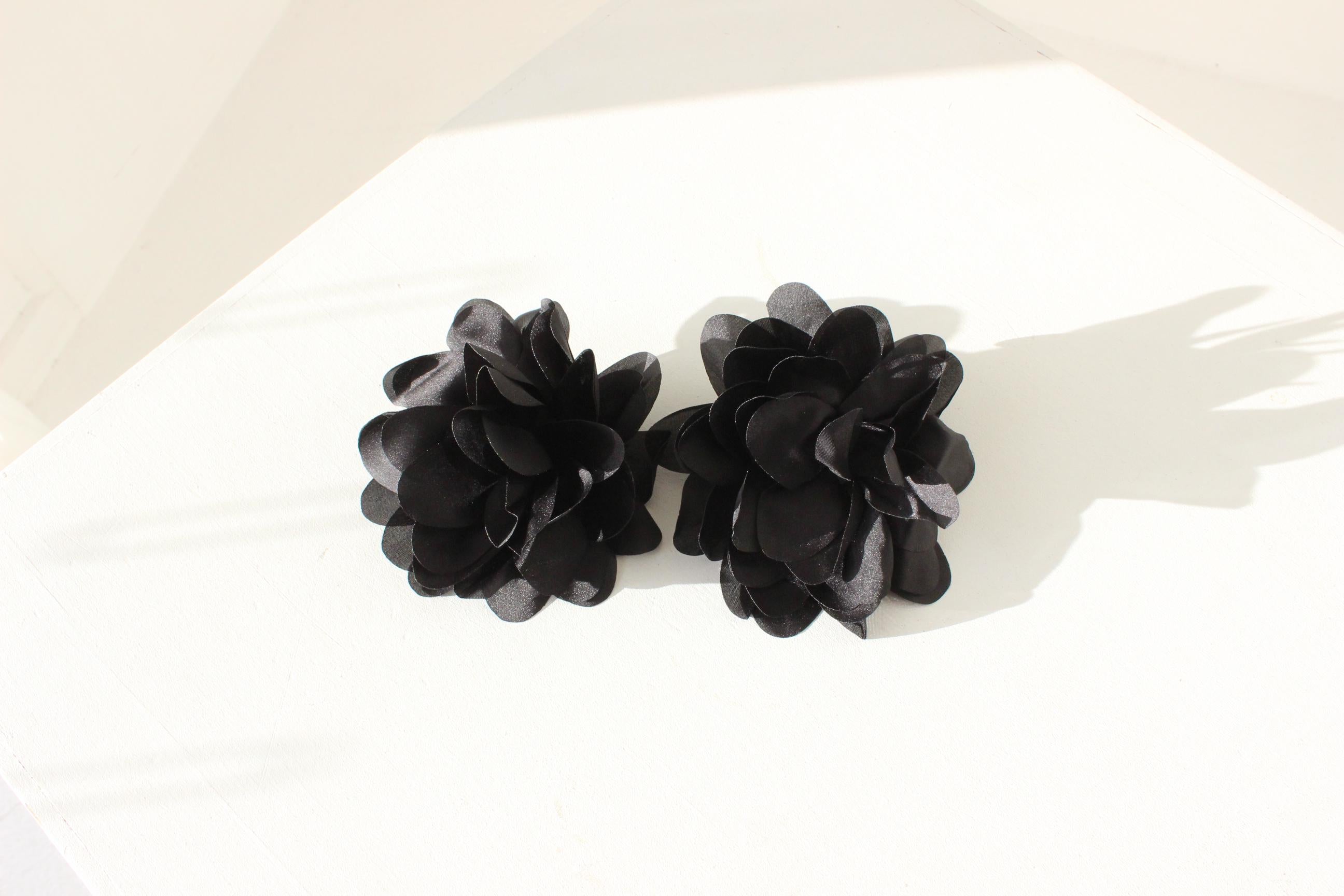 Black Soft Fabric Oversized Flower Earrings