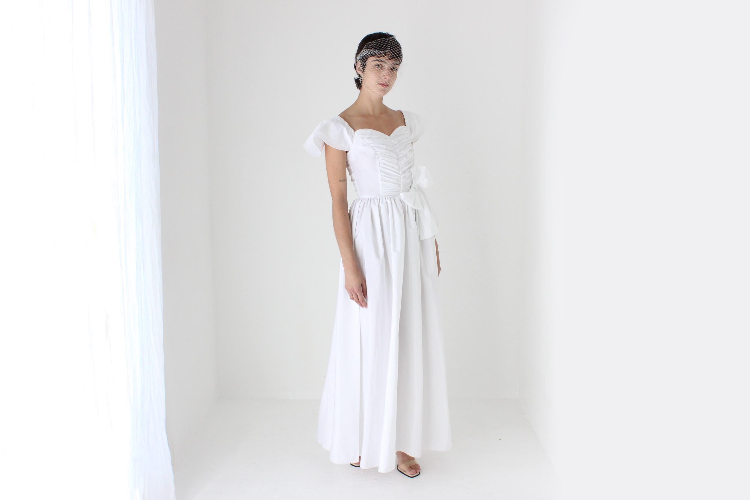 80s Taffeta Off Shoulder OR Flutter Sleeve Gown