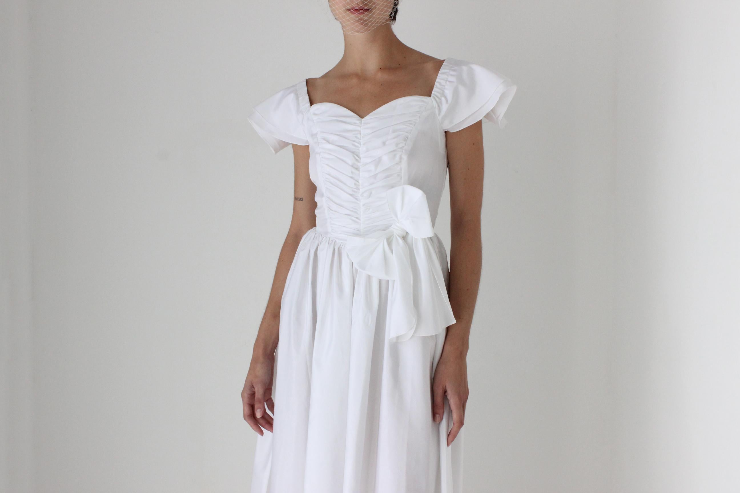 80s Taffeta Off Shoulder OR Flutter Sleeve Gown