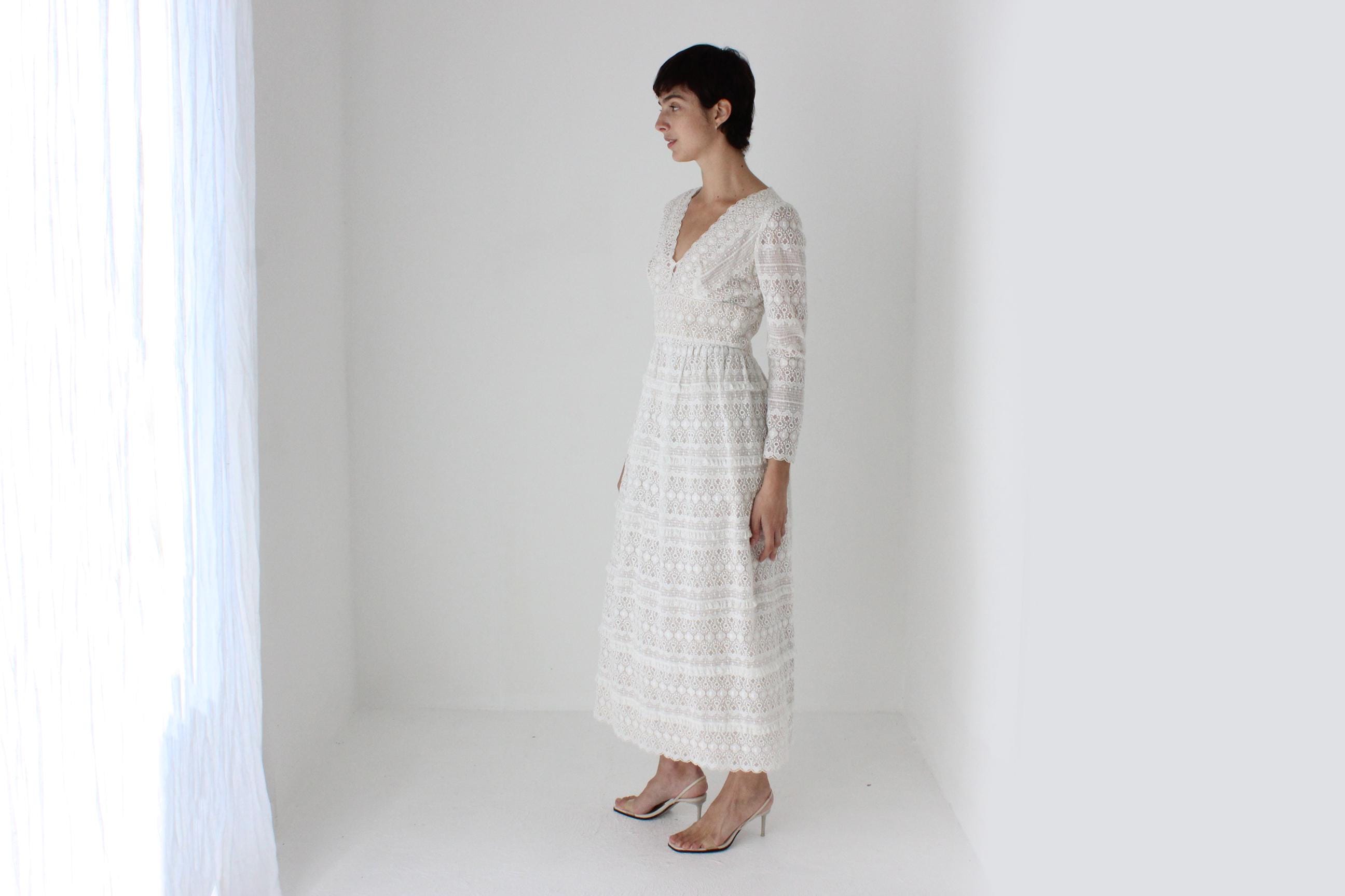 70s Romantica by Victor Costa Fine Tulle Lace Dress