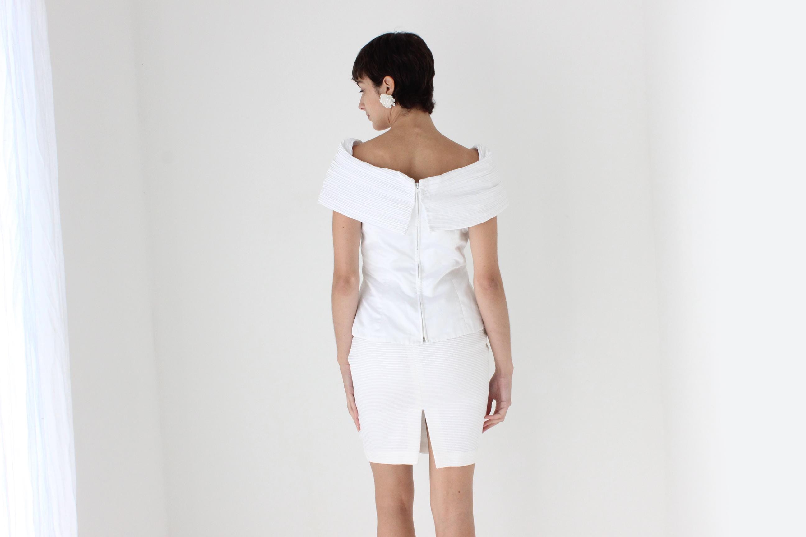 80s Vicky Tiel Couture (Paris) Ivory Mini Skirt