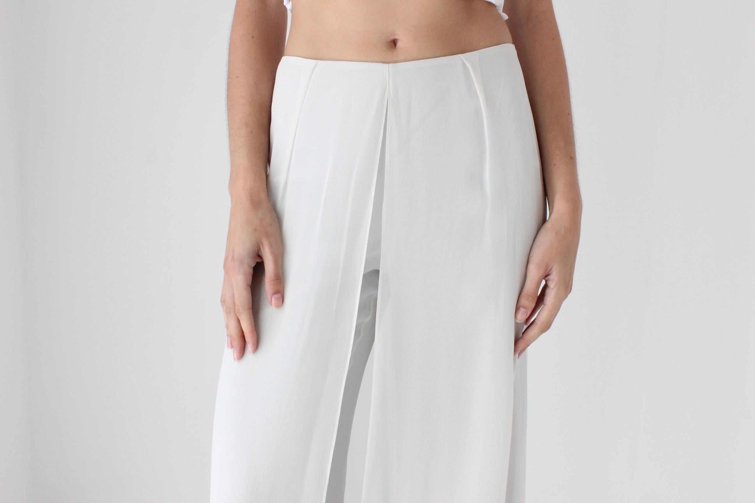 2016 St John Layered Silk Floaty Wide Leg Cropped Bridal Pants