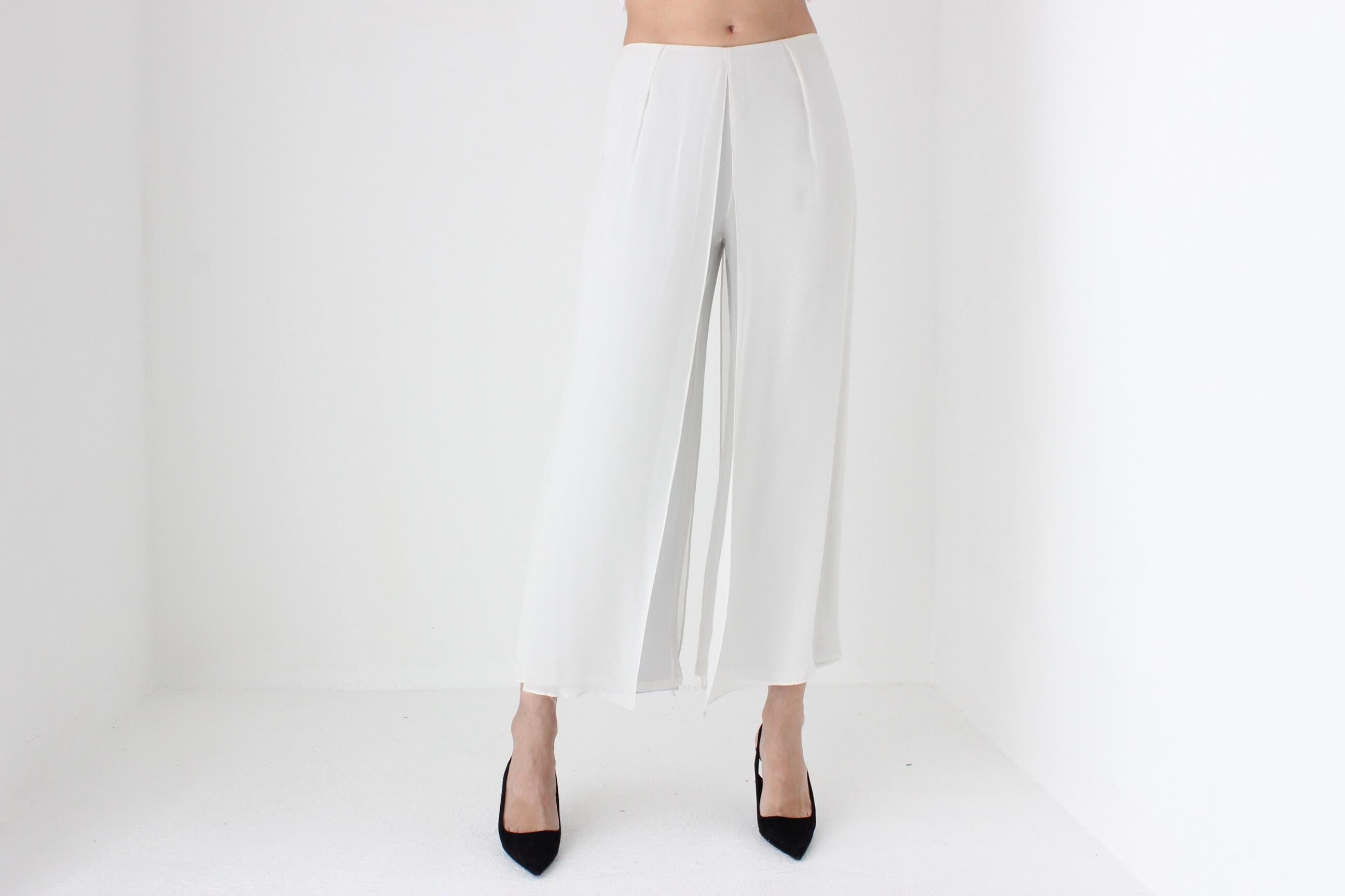 2016 St John Layered Silk Floaty Wide Leg Cropped Bridal Pants