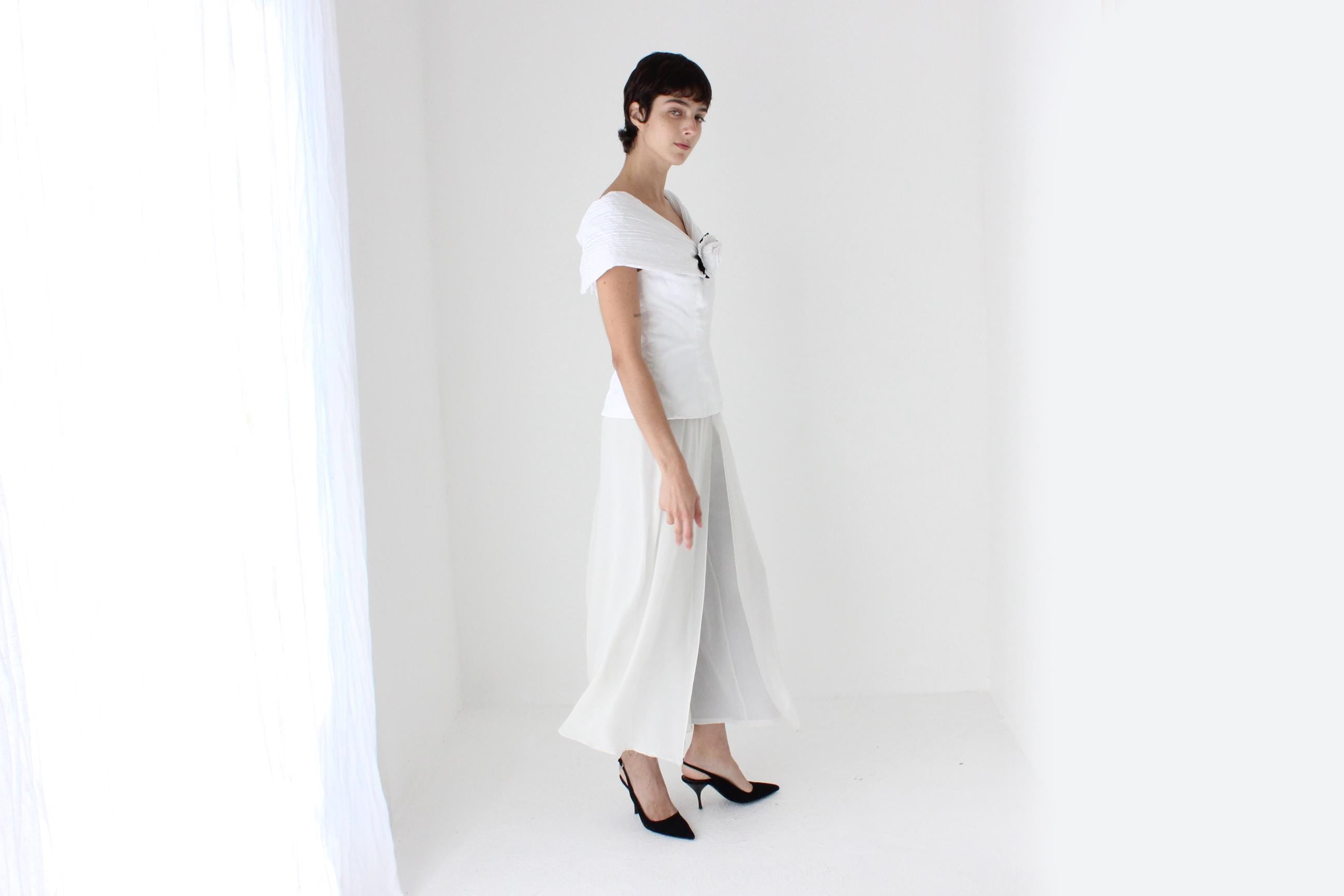 2016 St John Layered Silk Floaty Wide Leg Cropped Bridal Pants