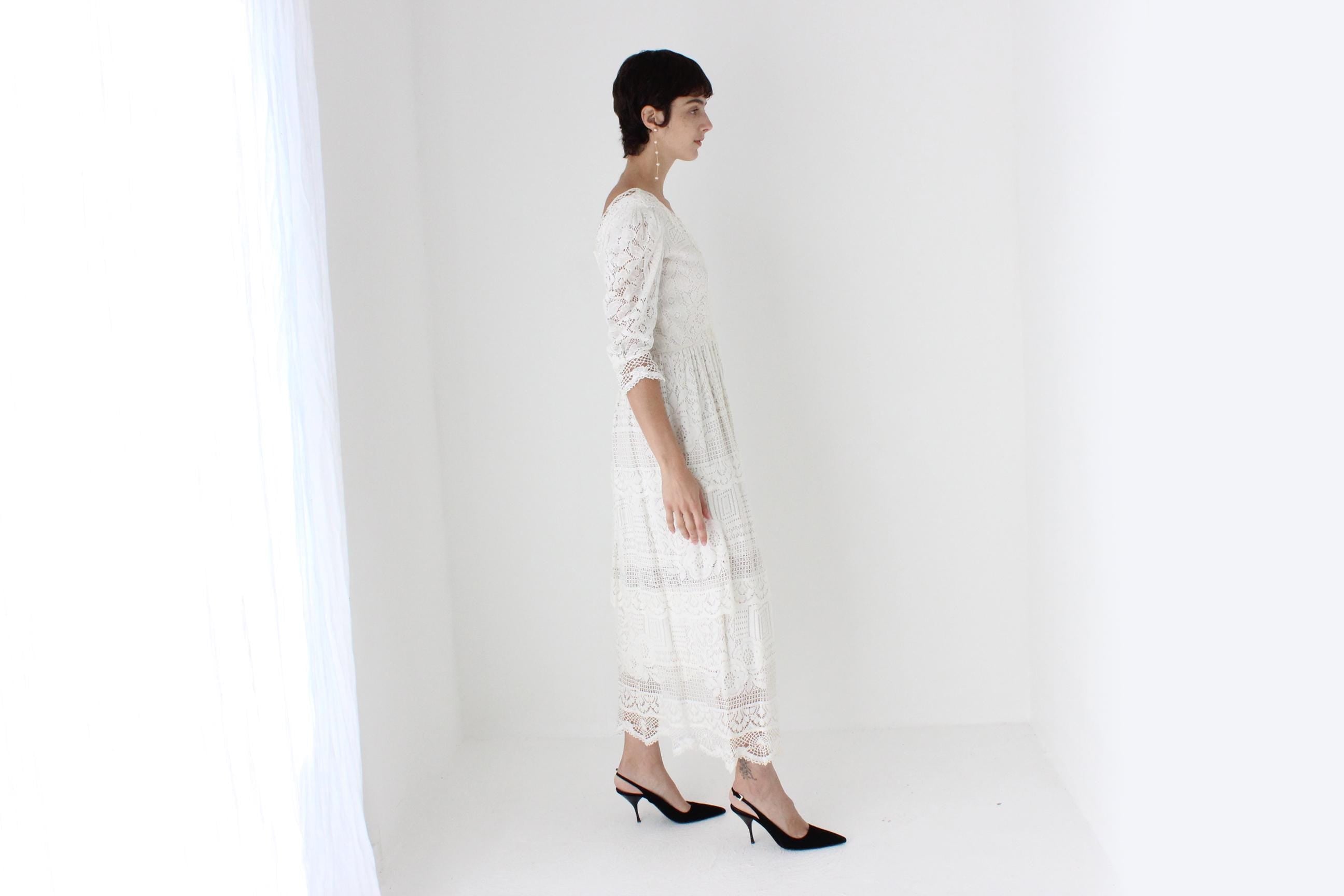 70s Cotton Doily Long Sleeve Wedding Dress