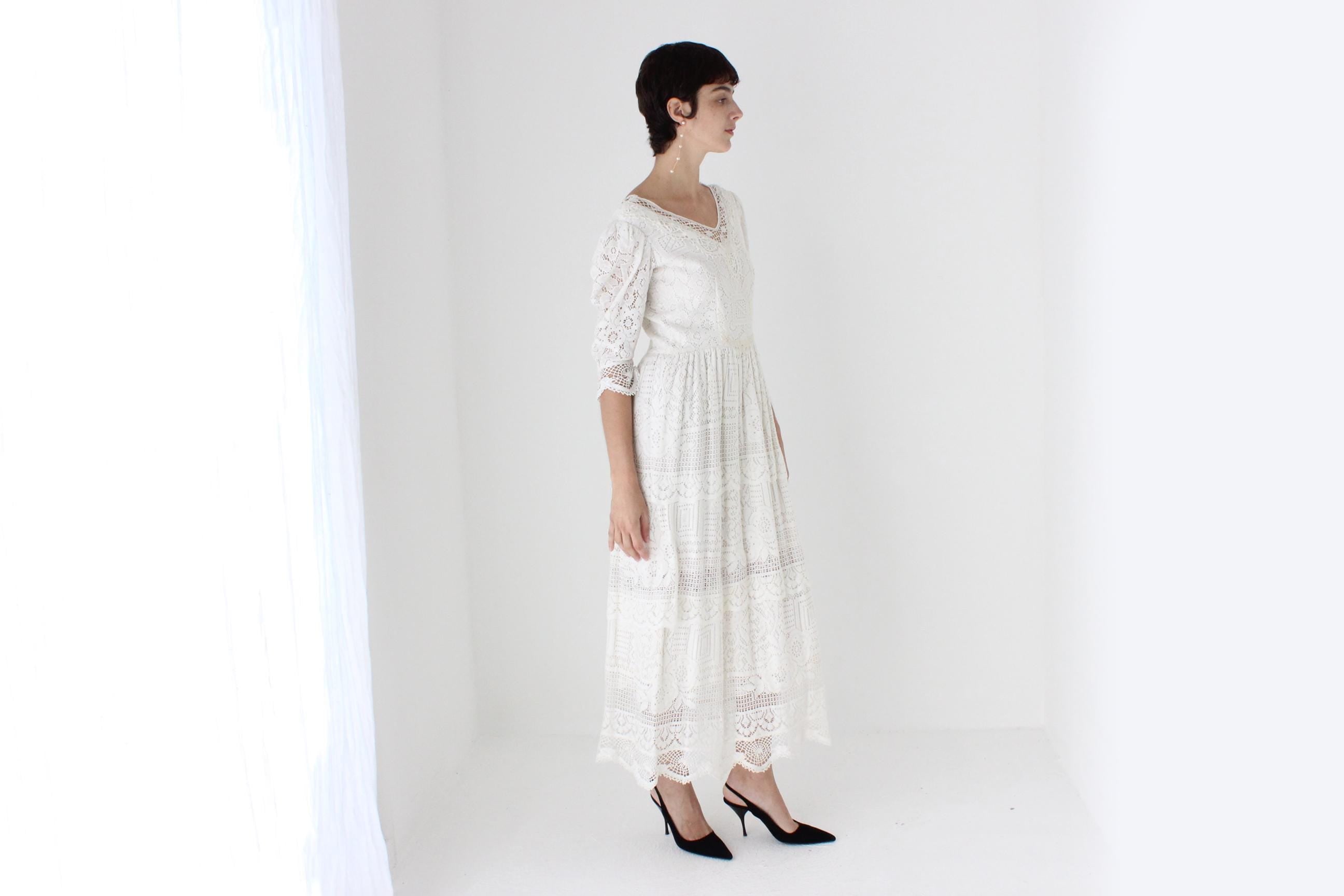 70s Cotton Doily Long Sleeve Wedding Dress